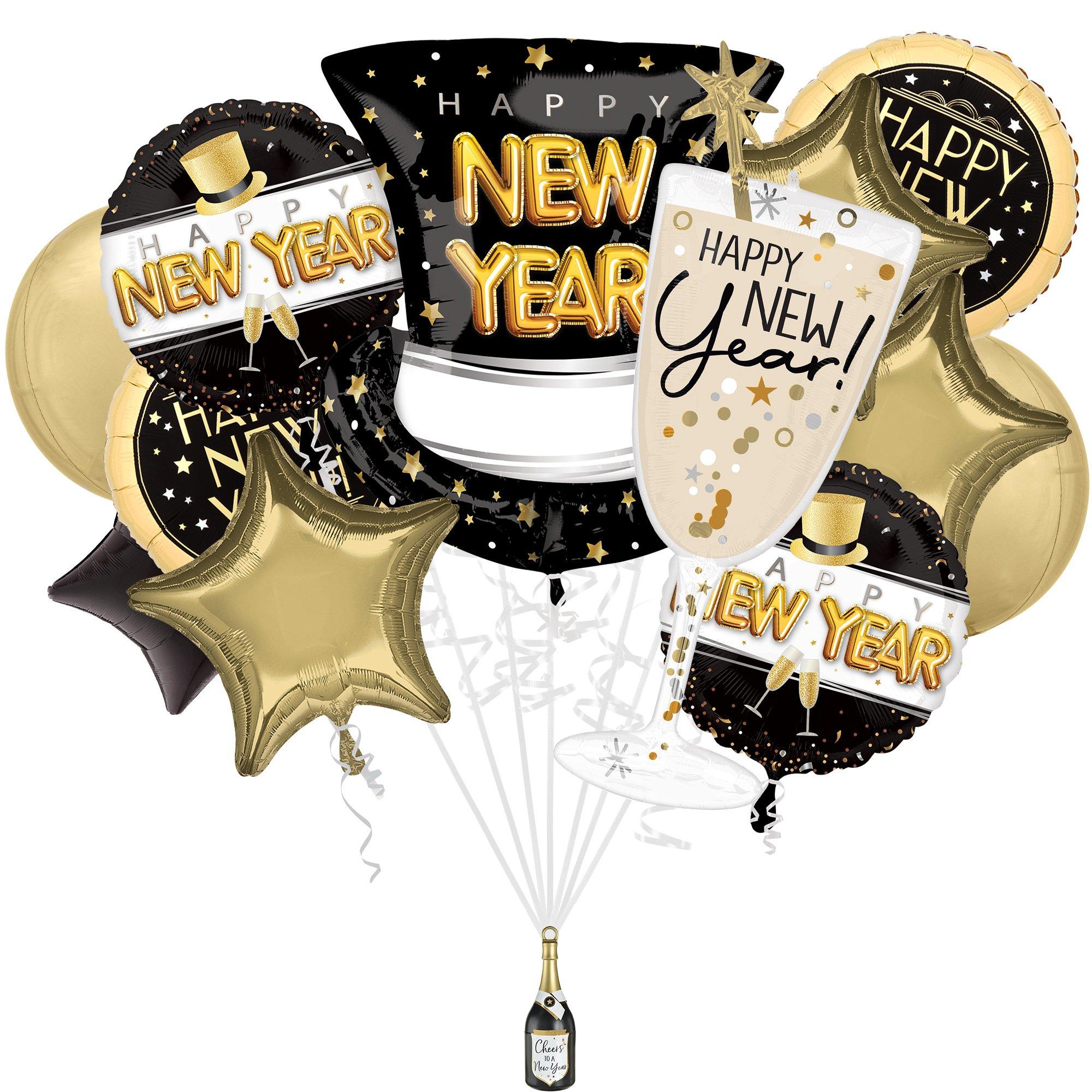 Pop, Clink, Cheers Happy New Year Foil Balloon Bouquet