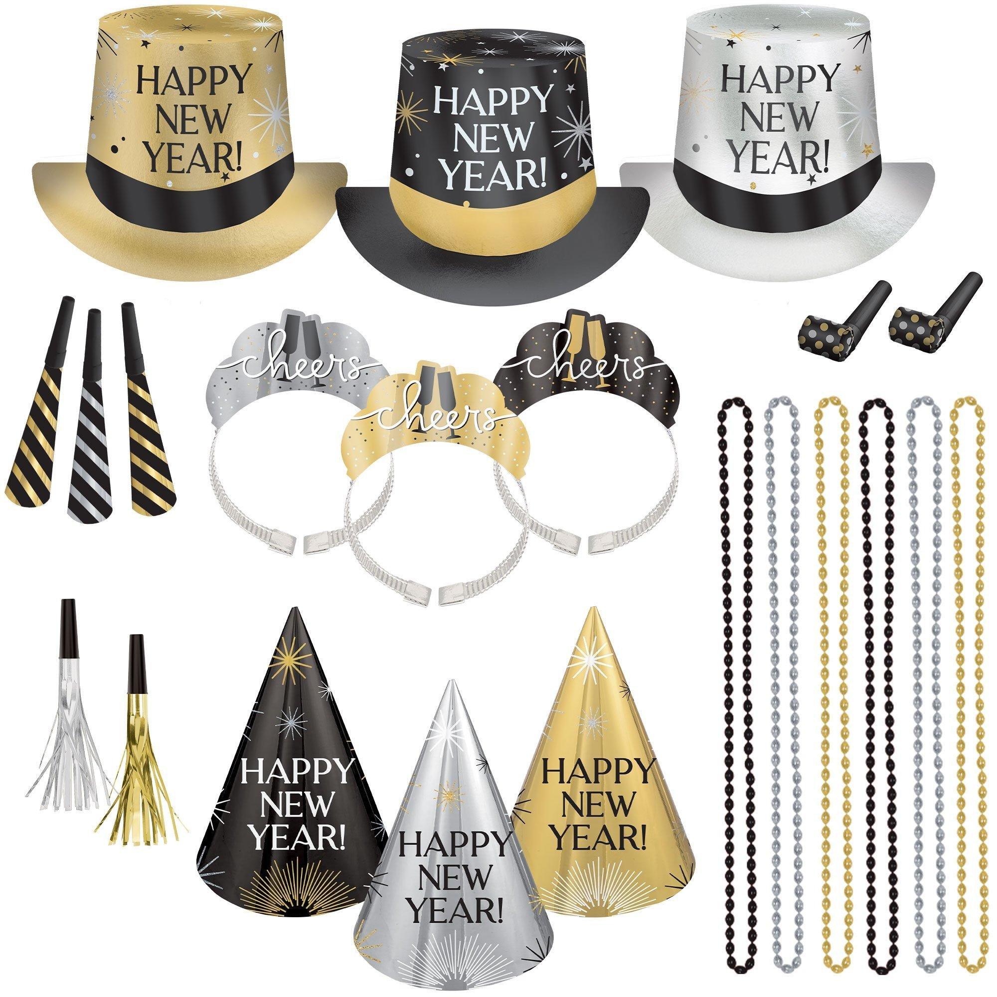 Black, Silver, & Gold Cheers New Year's Eve Party Kit
