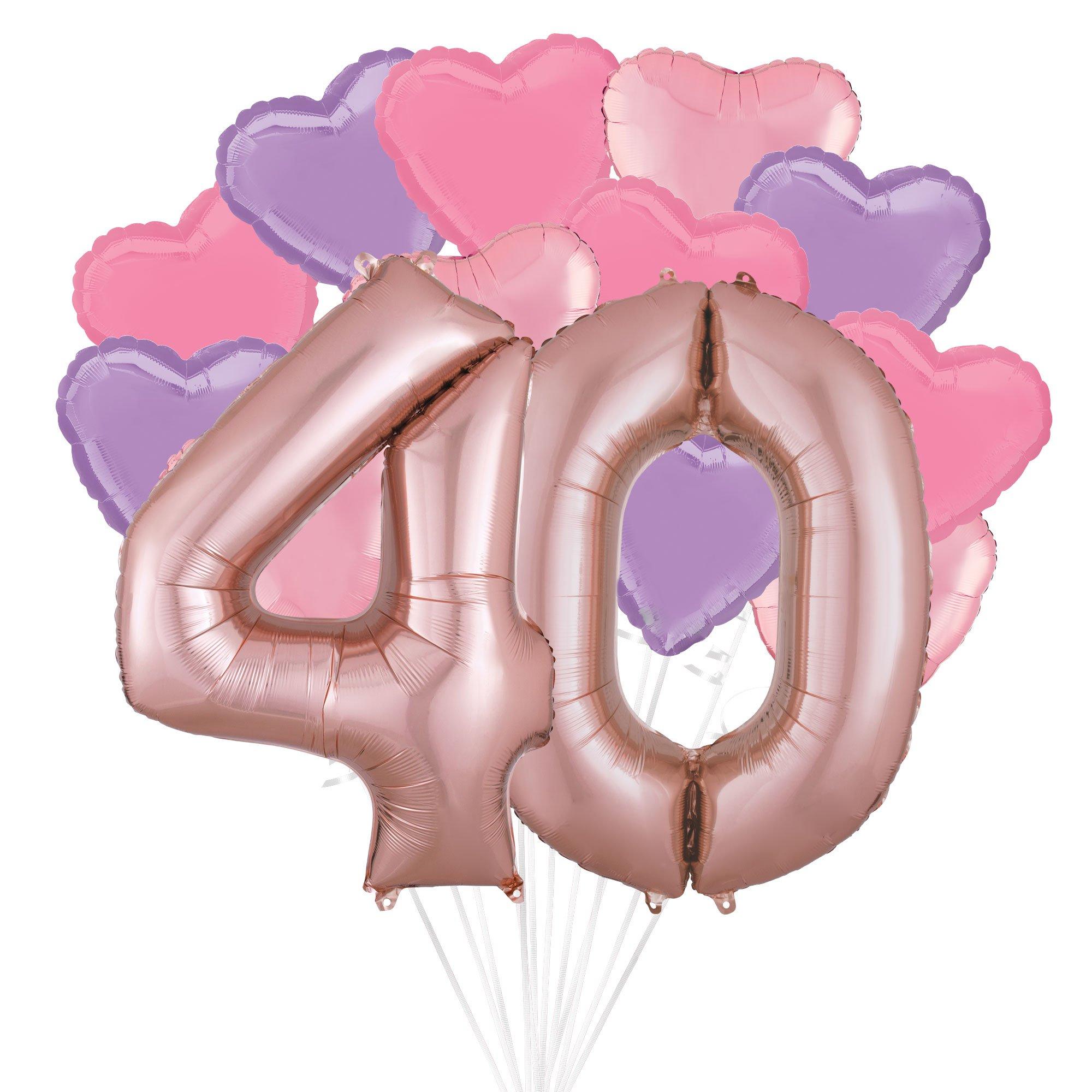 Rose Gold, Pink, Lavender, & Bright Pink Heart Foil Balloon Bouquet, 14pc