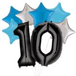 Premium Black & Blue Classic 10 Balloon Bouquet, 14pc