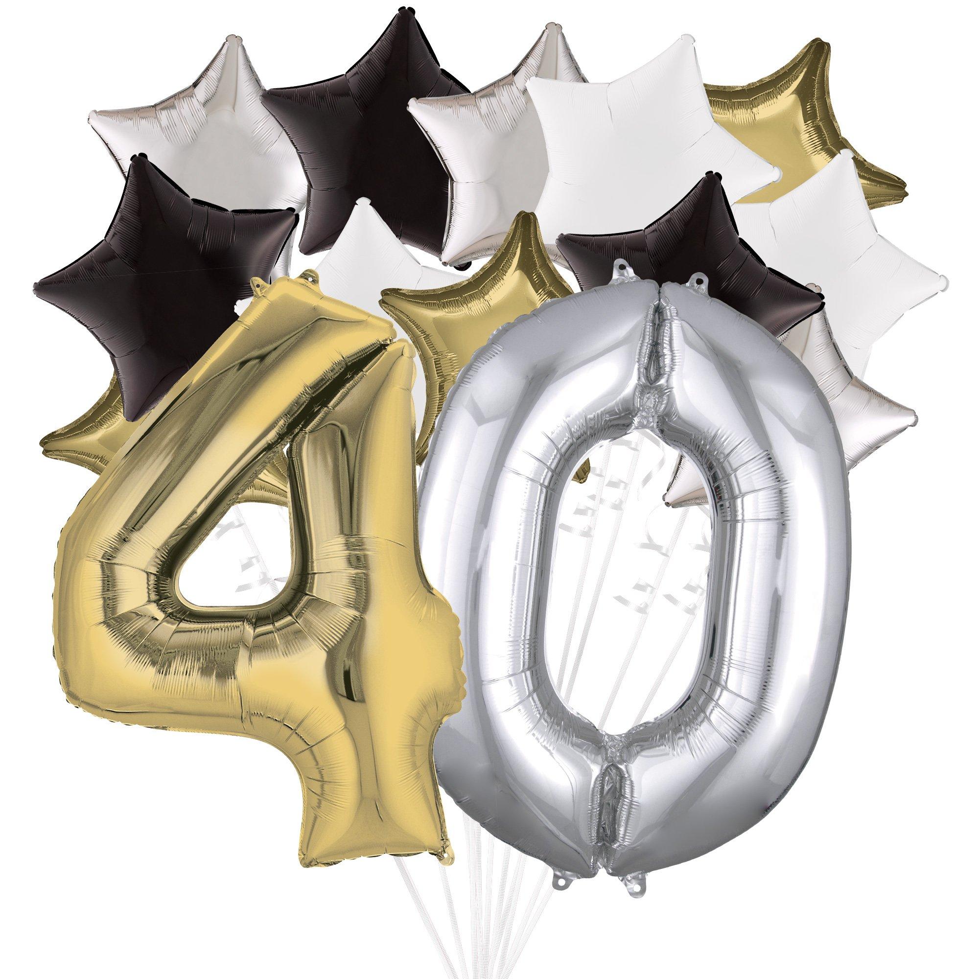 Premium Black, Silver, & Gold Balloon Bouquet, 8pc