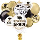 Gold Glitter Congrats Grad Foil Balloon Bouquet, 13pc, Premium
