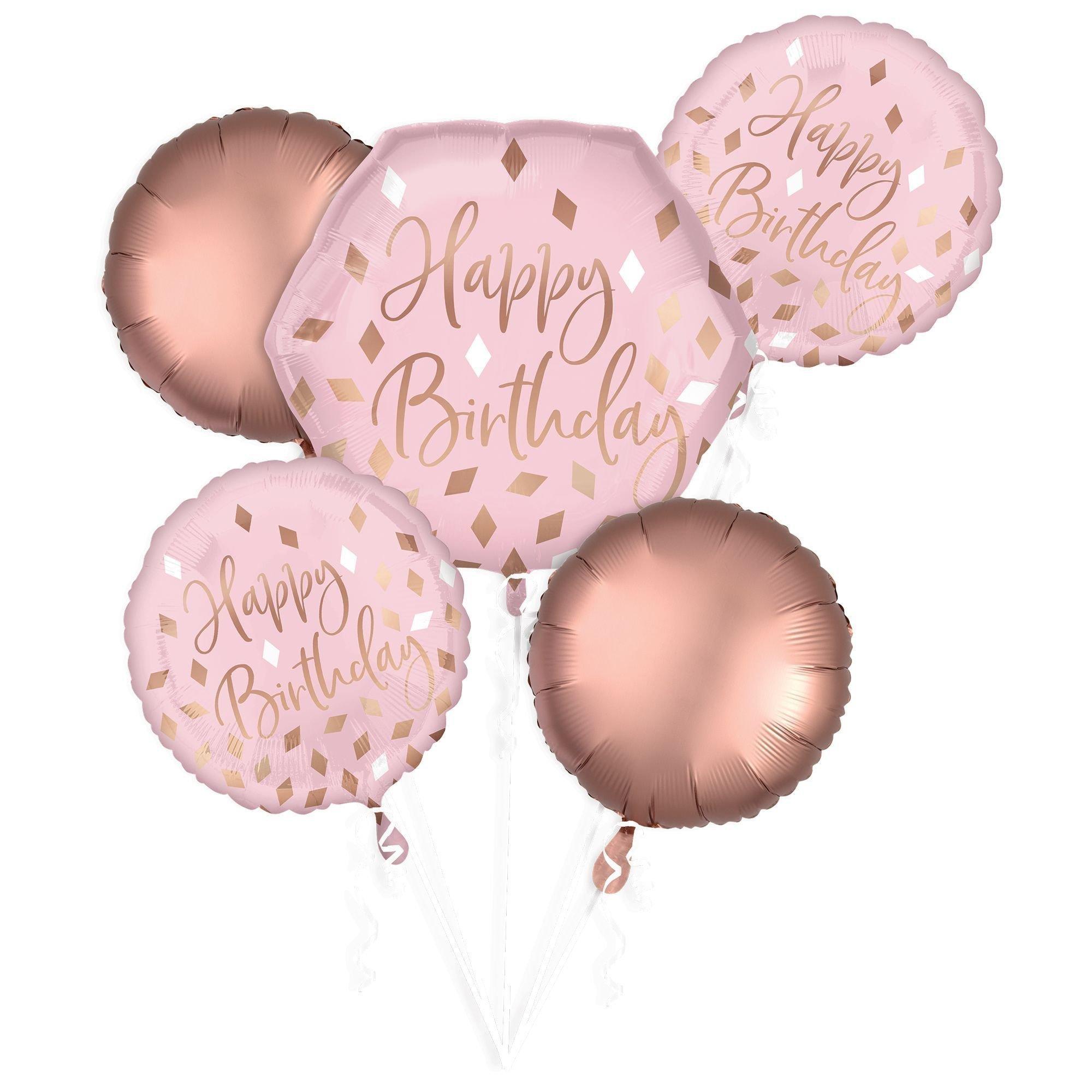 Happy birthday balloon set forgirls and women. Pack of 9 alumium foil  balloons. Birthday balloons for all ages. (Pink)