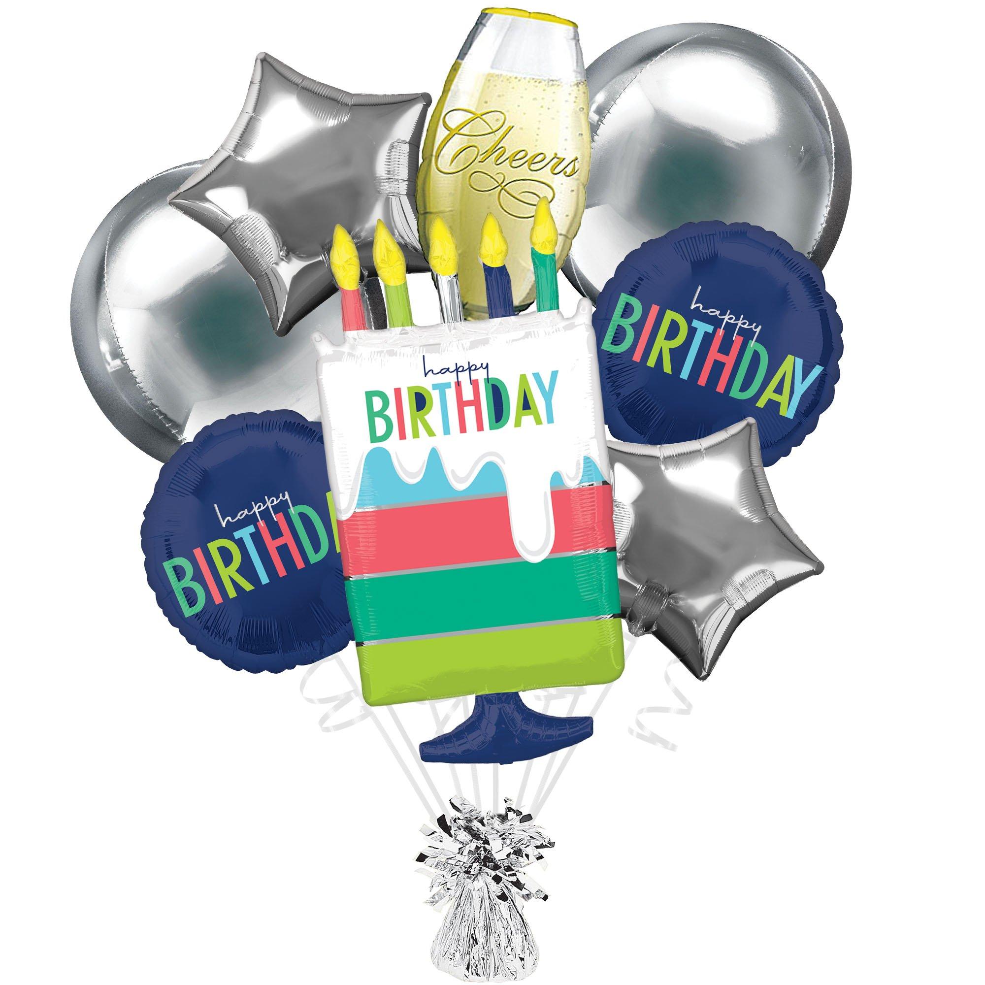 Modern Birthday Foil Balloon Bouquet with Balloon Weight