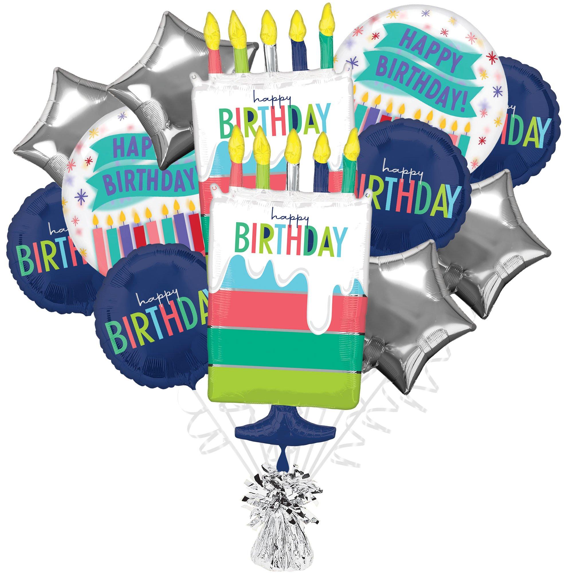 Modern Birthday Foil Balloon Bouquet with Balloon Weight