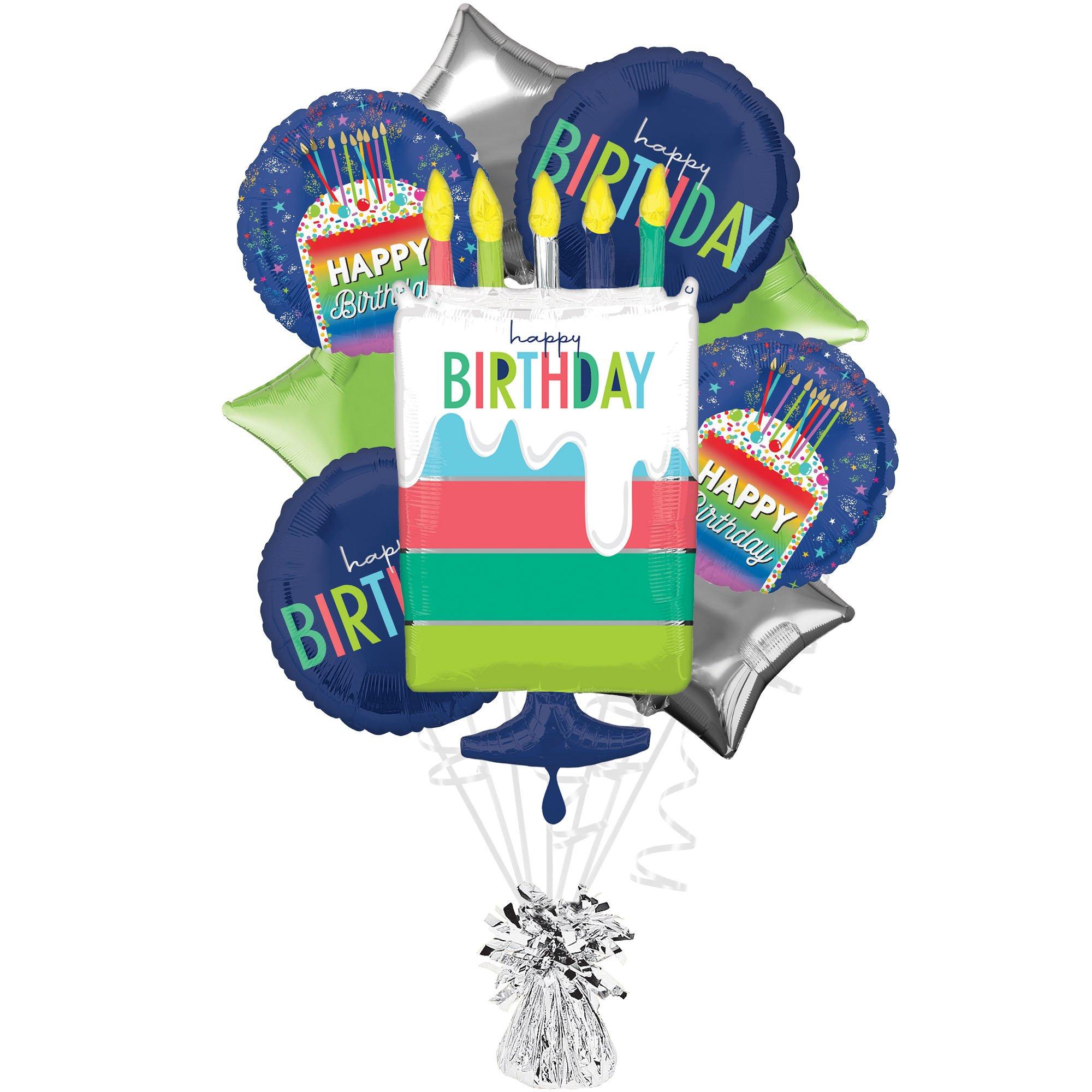 Modern Birthday Foil Balloon Bouquet with Balloon Weight