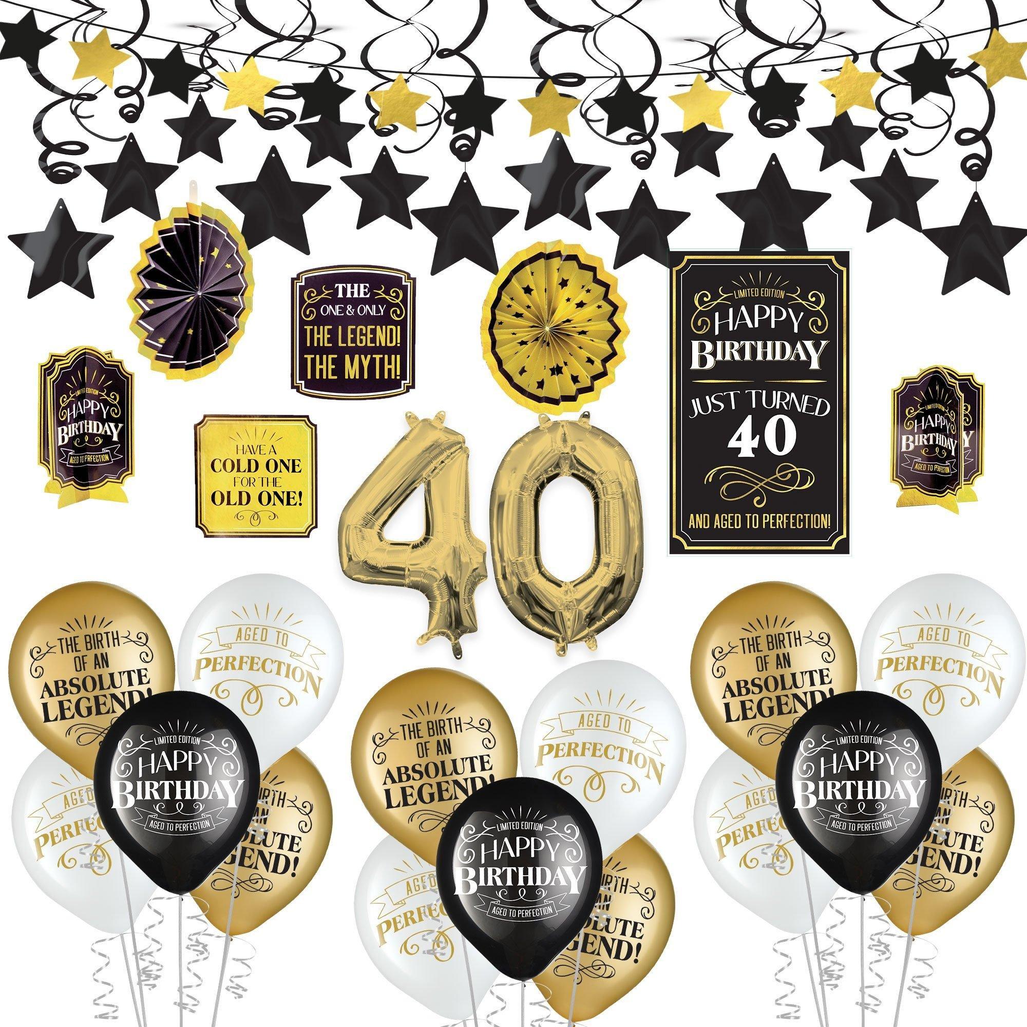 Black, White, & Gold Better with Age Birthday Room Decorating Kit, 75pc