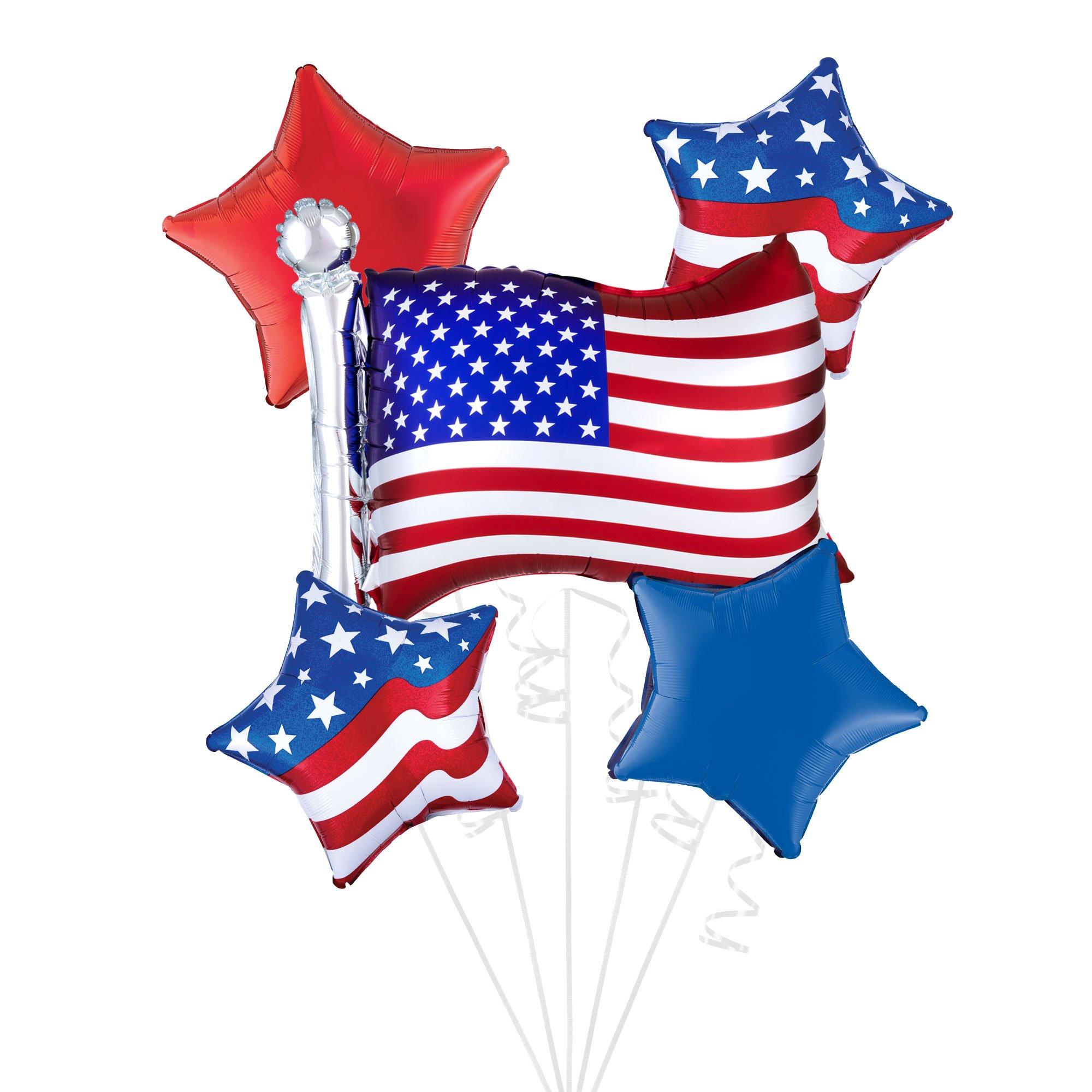 Patriotic Foil Balloon Bouquet with Balloon Weight