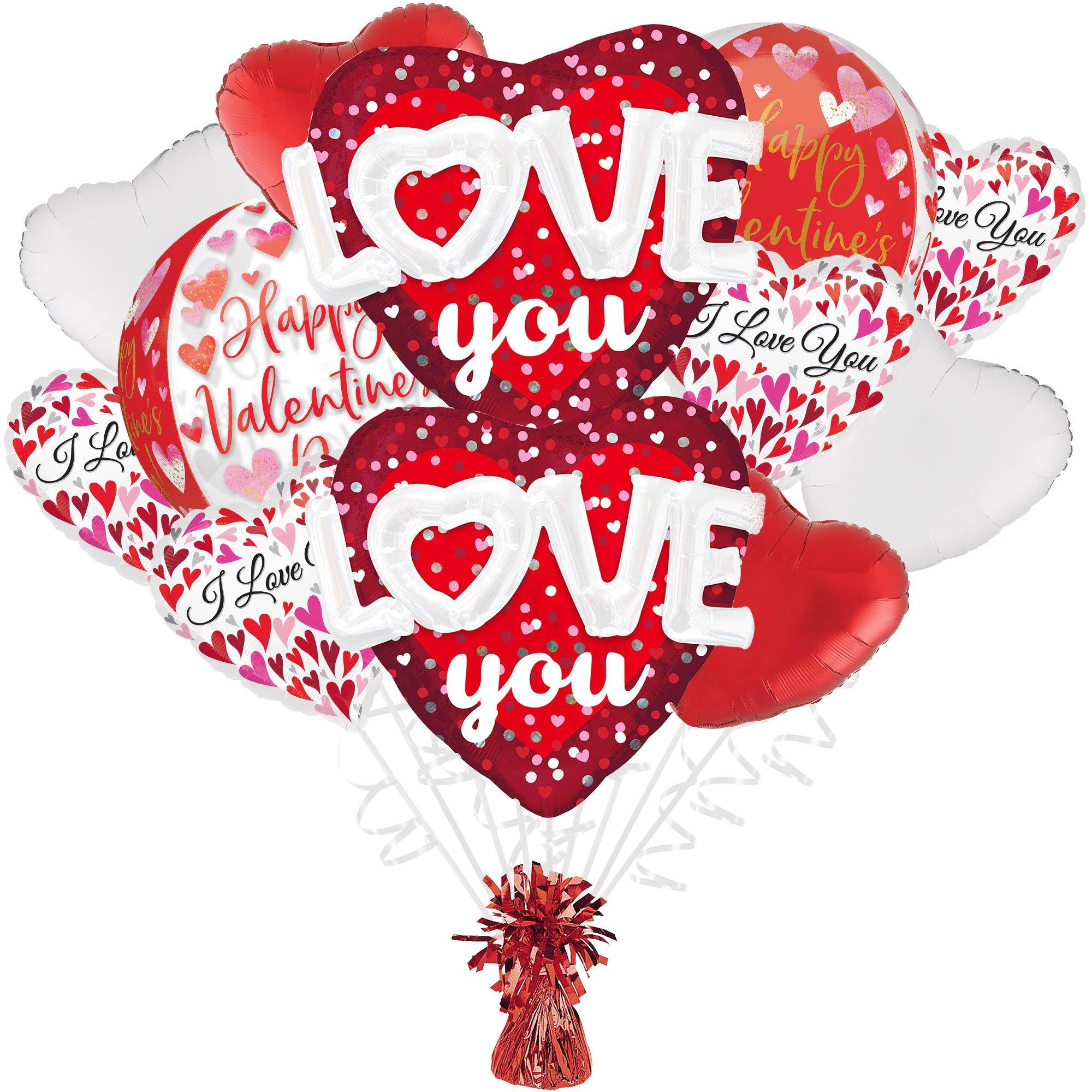 Premium Hearts & Dots Valentine's Day Foil Balloon Bouquet with Balloon ...