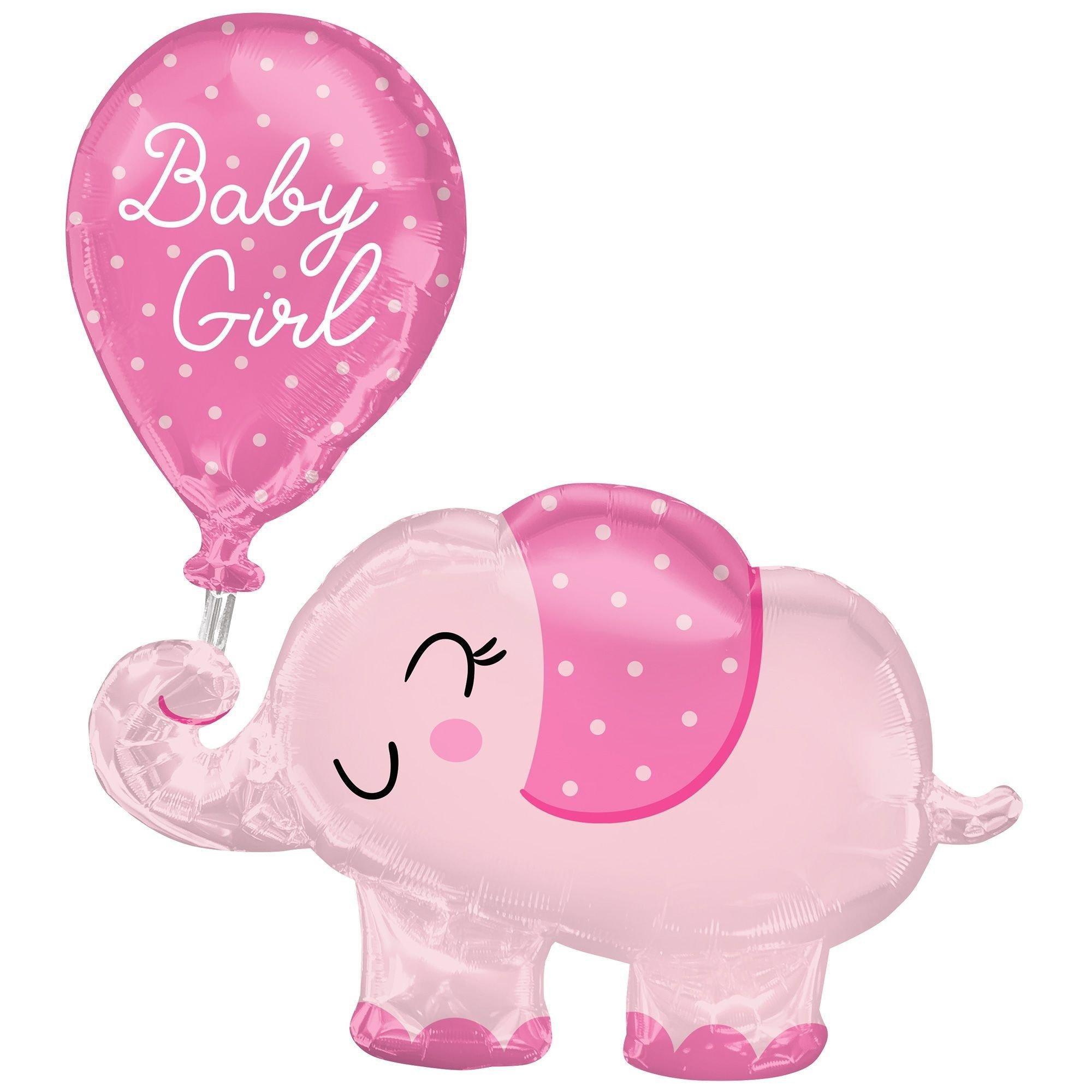 Premium Pink Elephant Baby Girl Foil Balloon Bouquet with Balloon Weight, 13pc