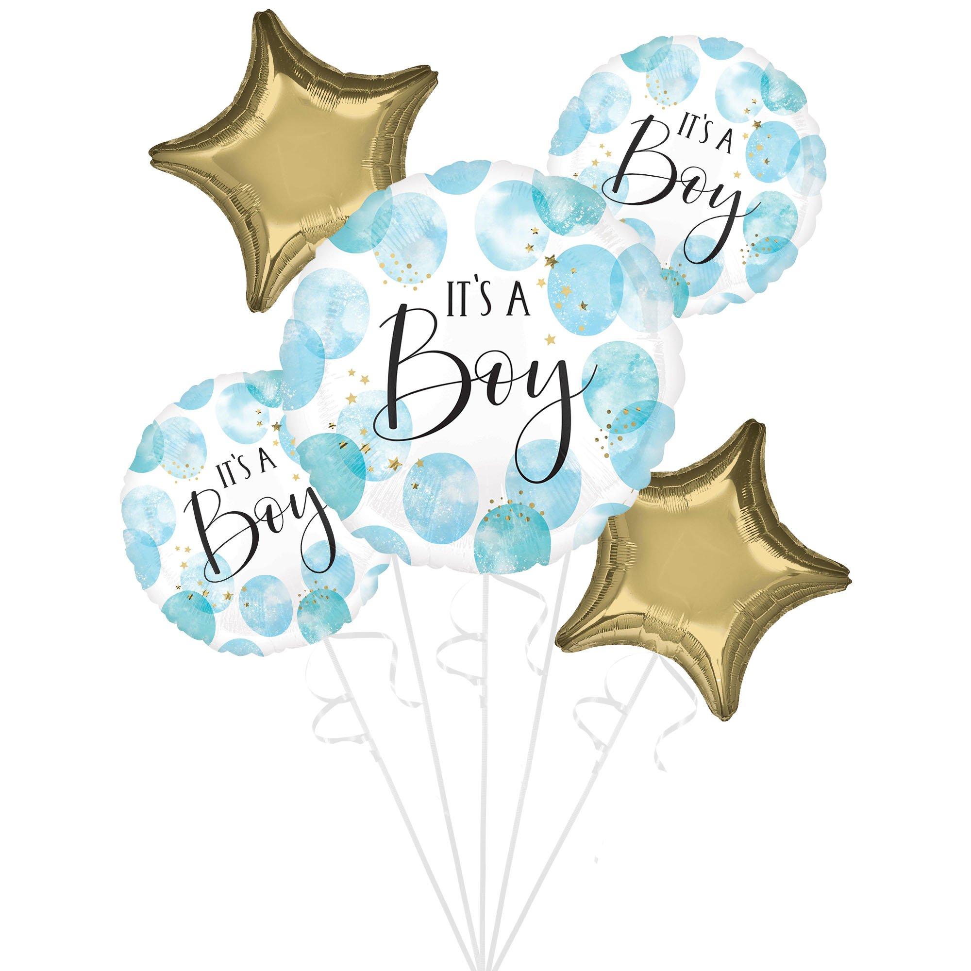 Blue Watercolor It’s a Boy Baby Shower Foil Balloon Bouquet