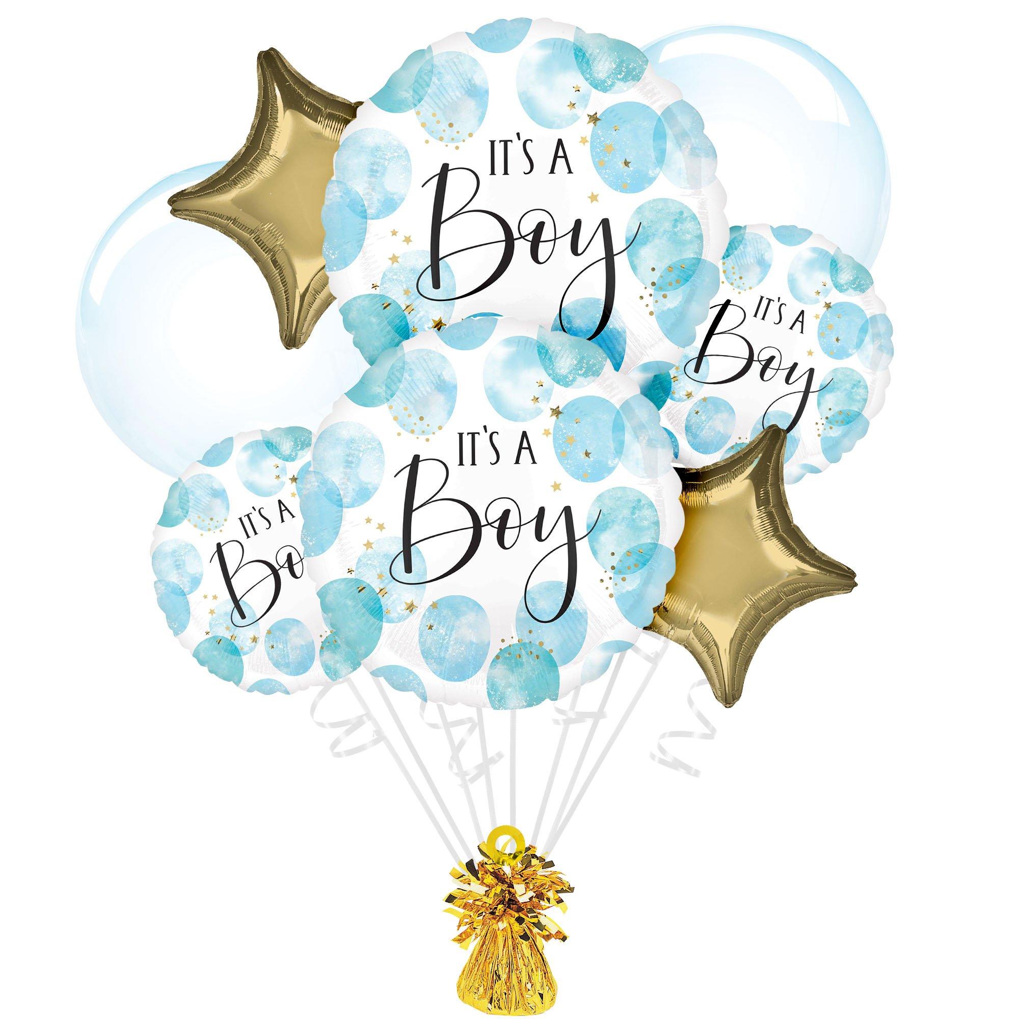 Blue Watercolor It’s a Boy Baby Shower Foil Balloon Bouquet