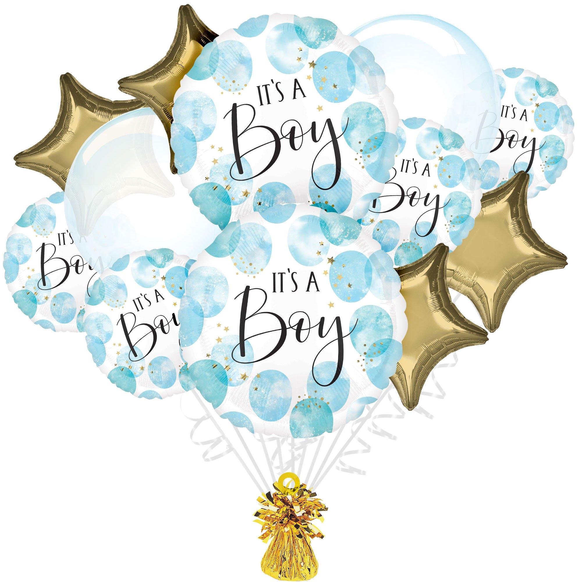 Blue Watercolor It’s a Boy Baby Shower Foil Balloon Bouquet