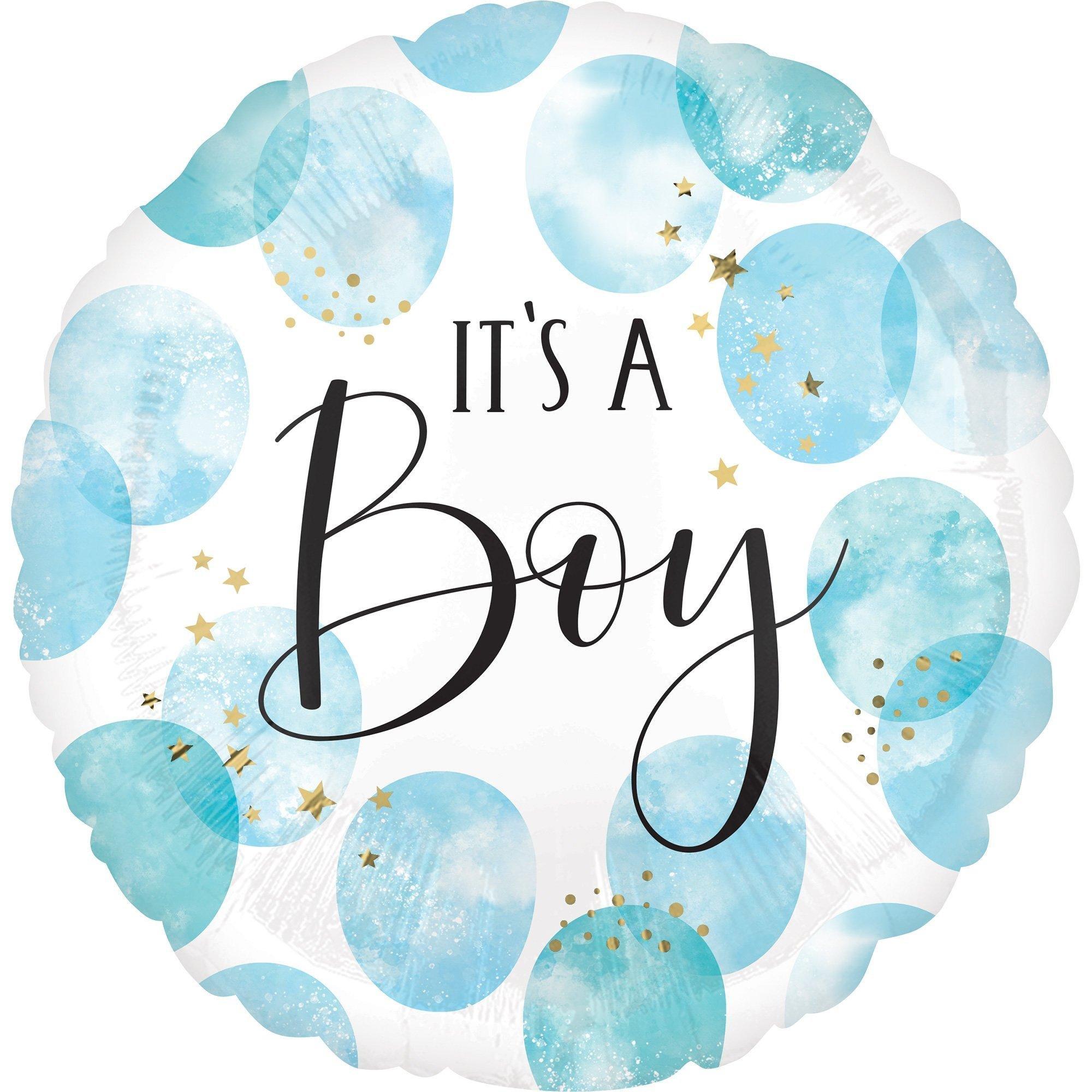 Premium Blue Watercolor It’s a Boy Baby Shower Foil Balloon Bouquet with Balloon Weight, 13pc