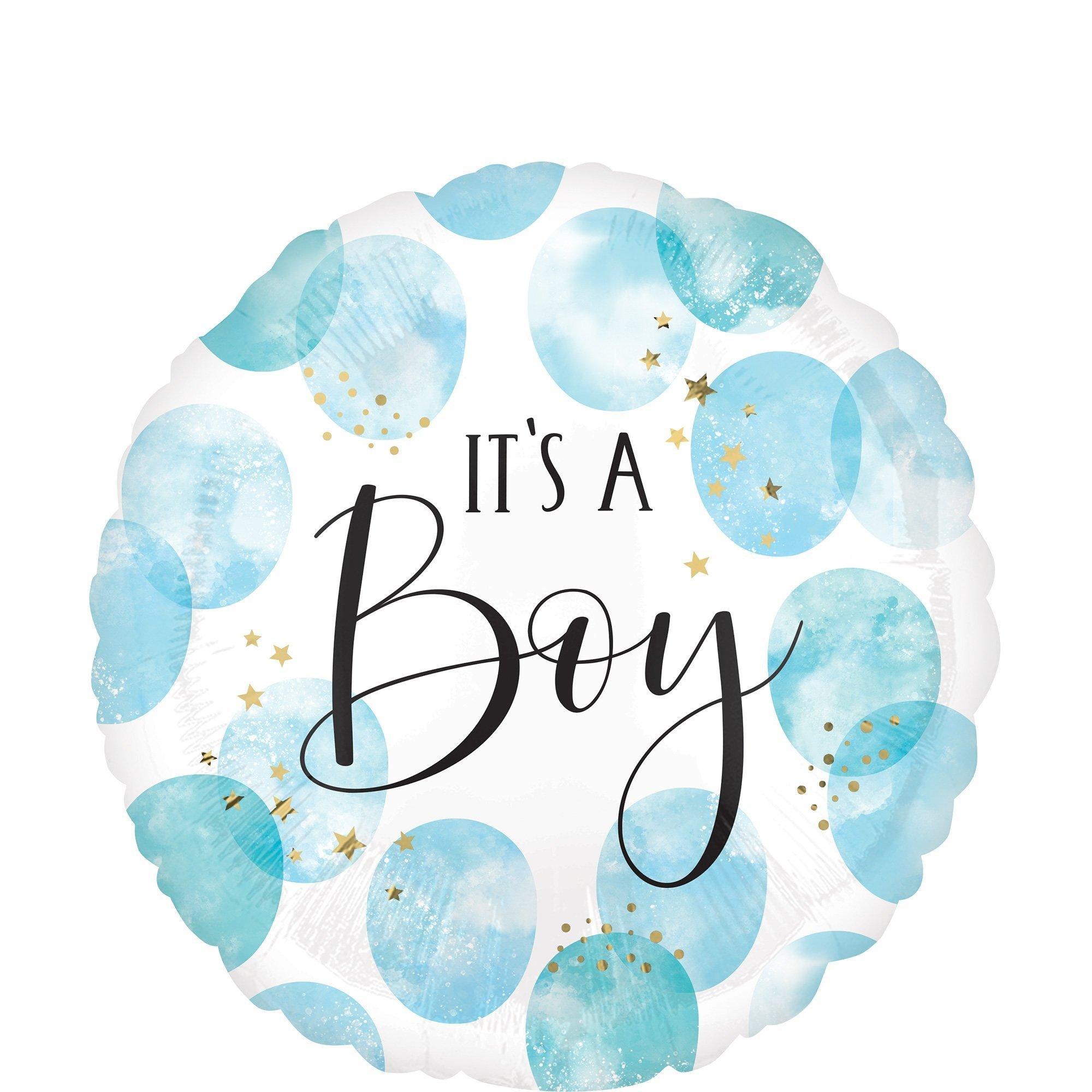 Premium Blue Watercolor It’s a Boy Baby Shower Foil Balloon Bouquet with Balloon Weight, 13pc