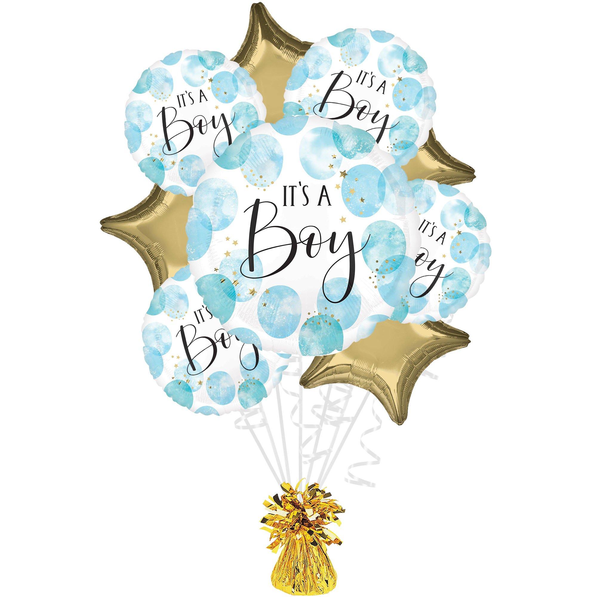 Blue Watercolor It’s a Boy Baby Shower Foil Balloon Bouquet