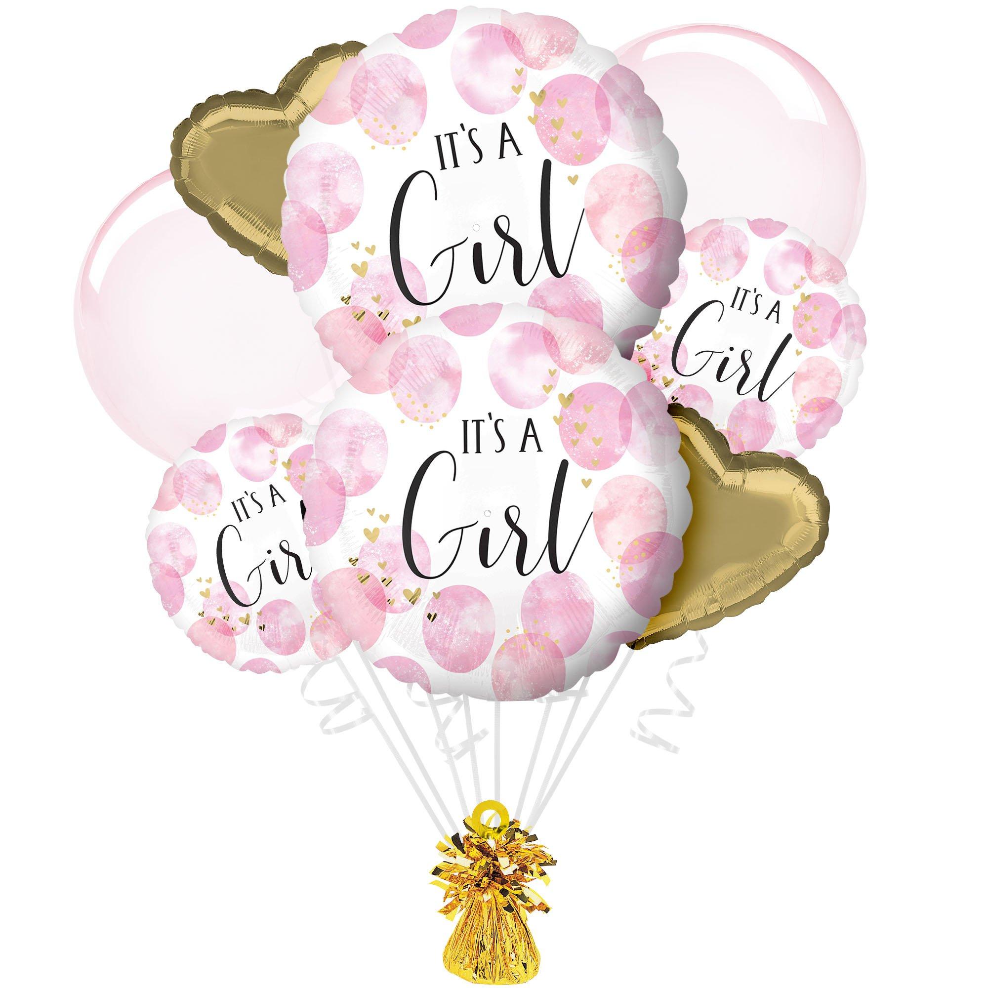 Pink Watercolor It’s a Girl Baby Shower Foil Balloon Bouquet