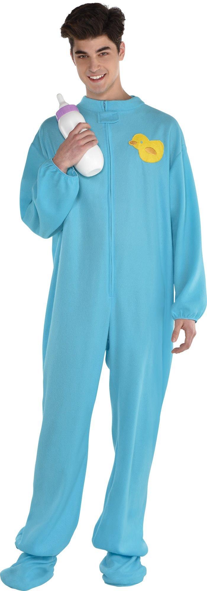 Adult Pink Footie Pajamas And Blue Footie Pajamas Couples Costumes Party City