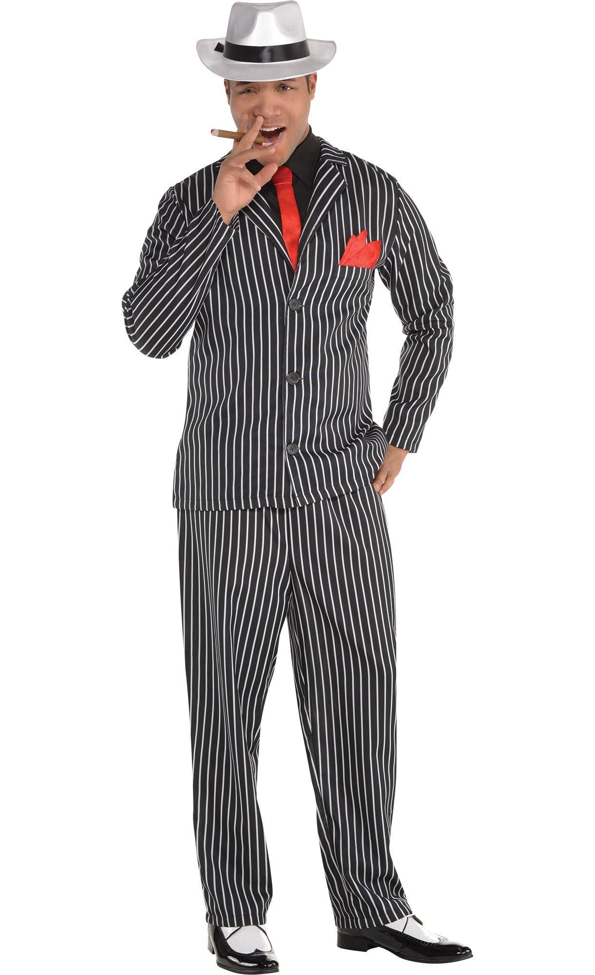 Women's Mafia Mob Gangsta Black/White Pinstriped Suit with Hat & Necktie  Halloween Costume, Assorted Sizes