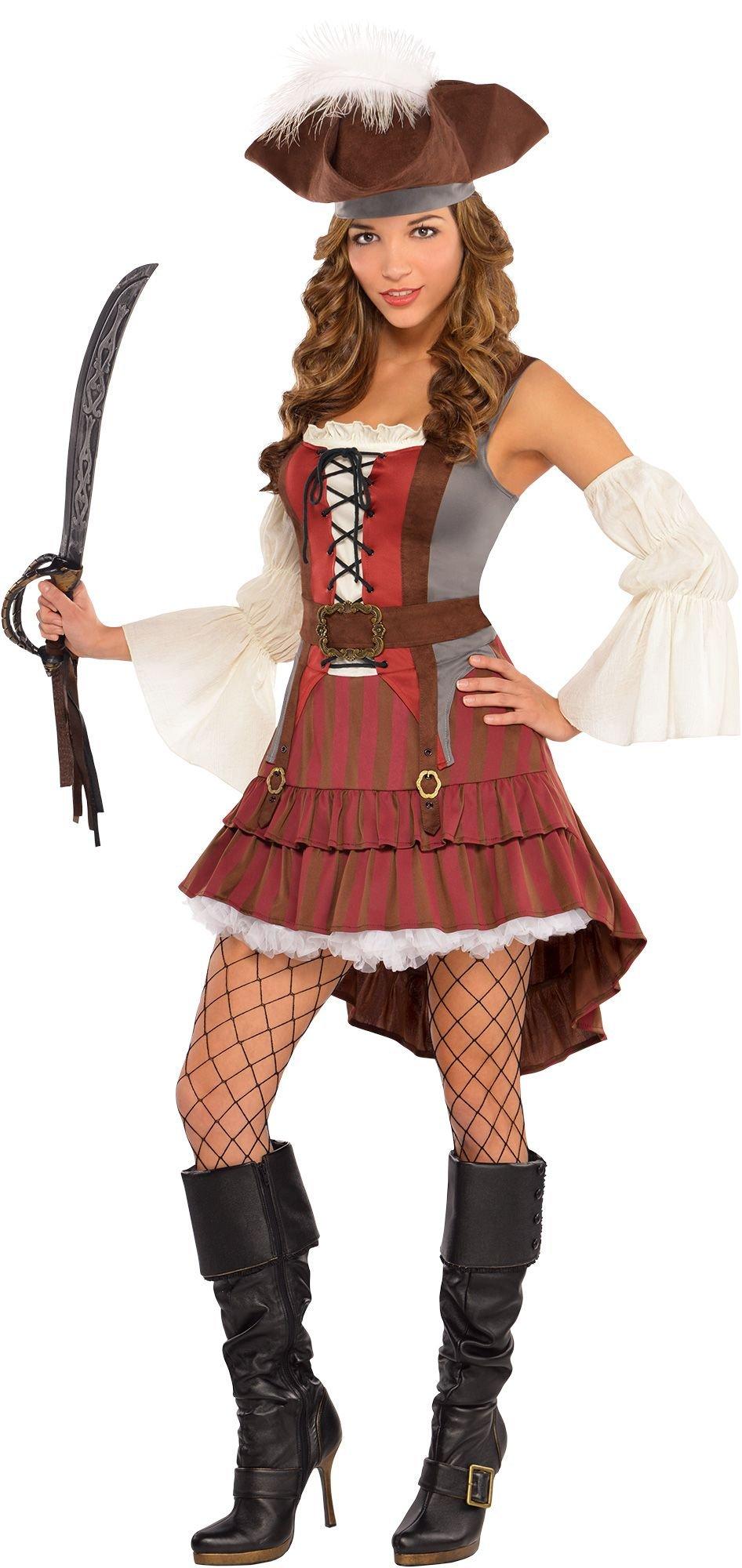 Red Pirate Costume Hat with Feather for Adults