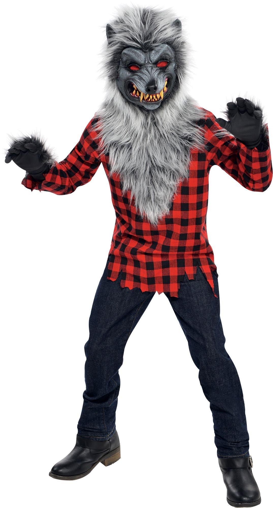 Werewolf Halloween Wolfman Mask Costume Gray Faux Fur Scary