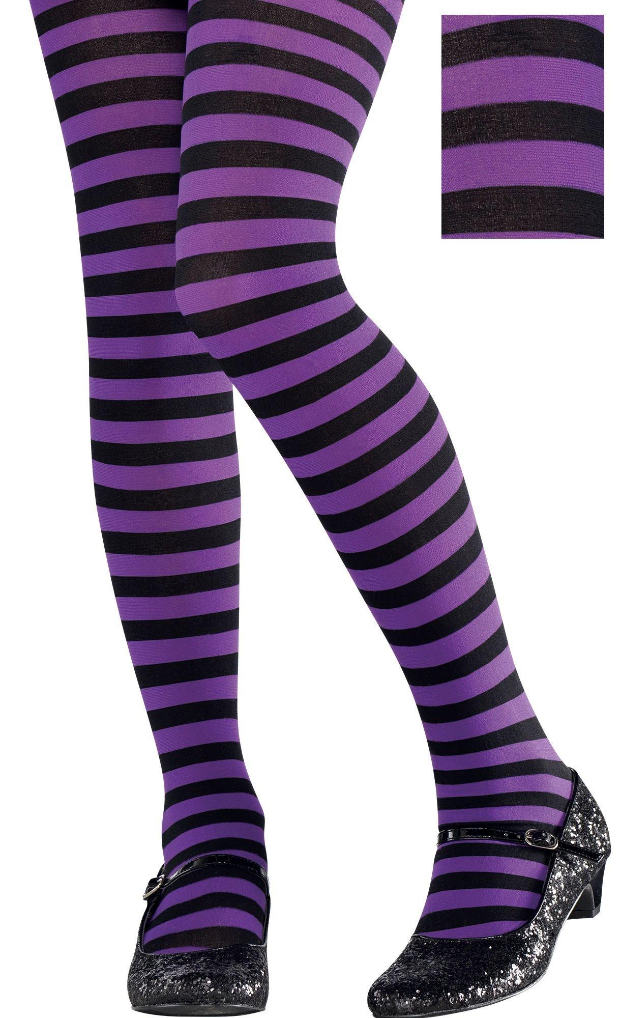 Child Purple & Black Striped Tights | Party City