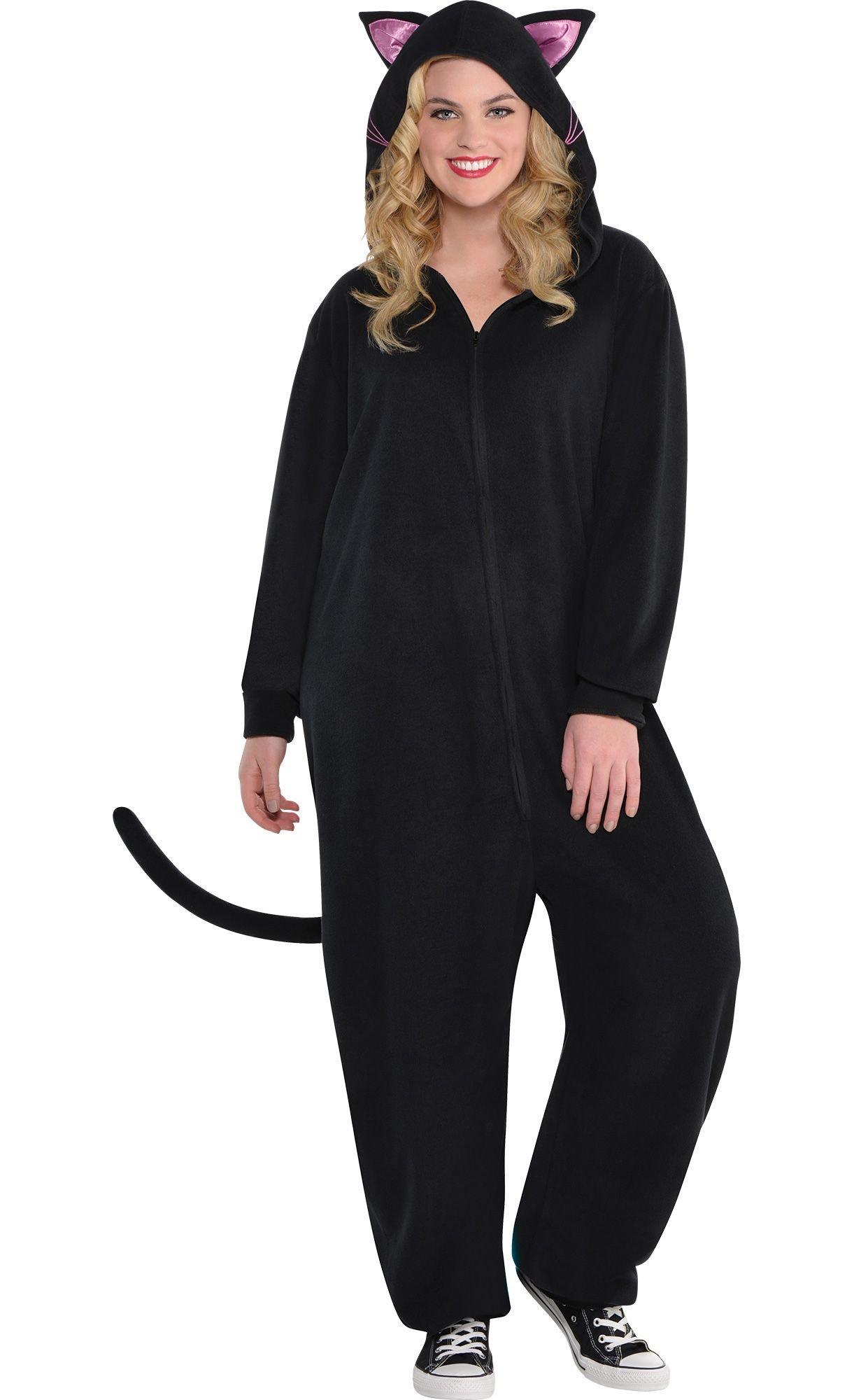 Adult Zipster Black Cat One Piece Costume Plus Size