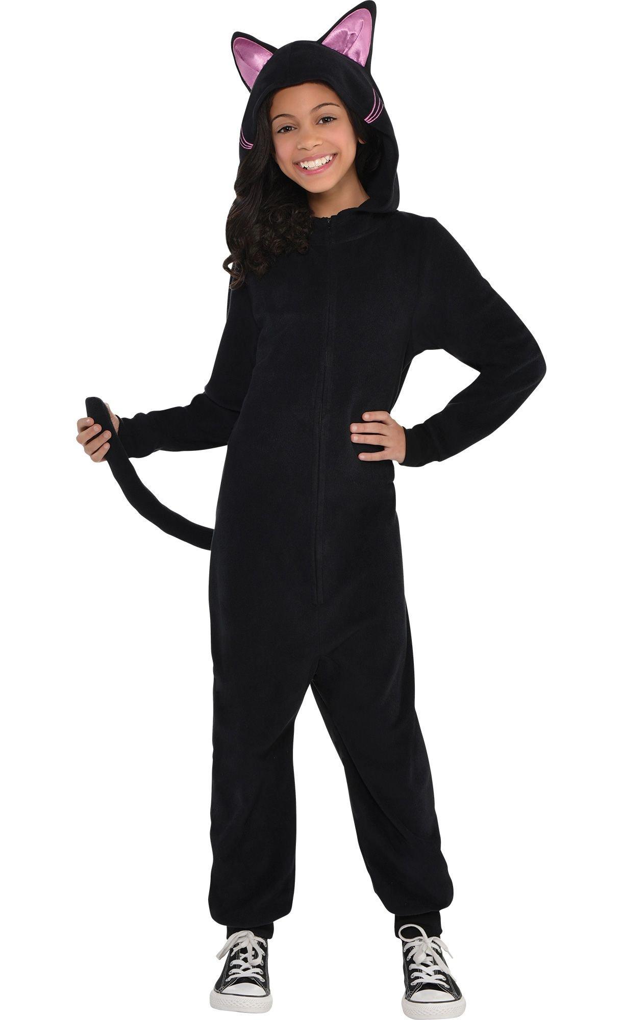 Girls Zipster Black Cat One Piece Costume | Party City