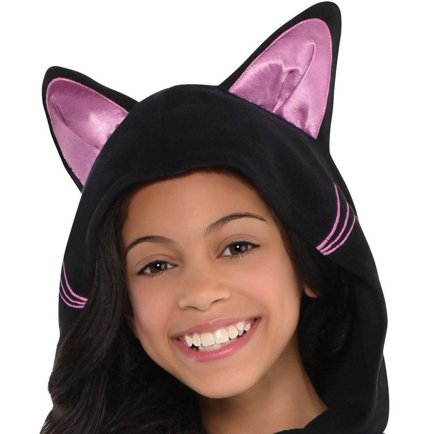 Party City Zipster Black Cat One Piece Halloween Costume for Girls Attached Hood and Tail 