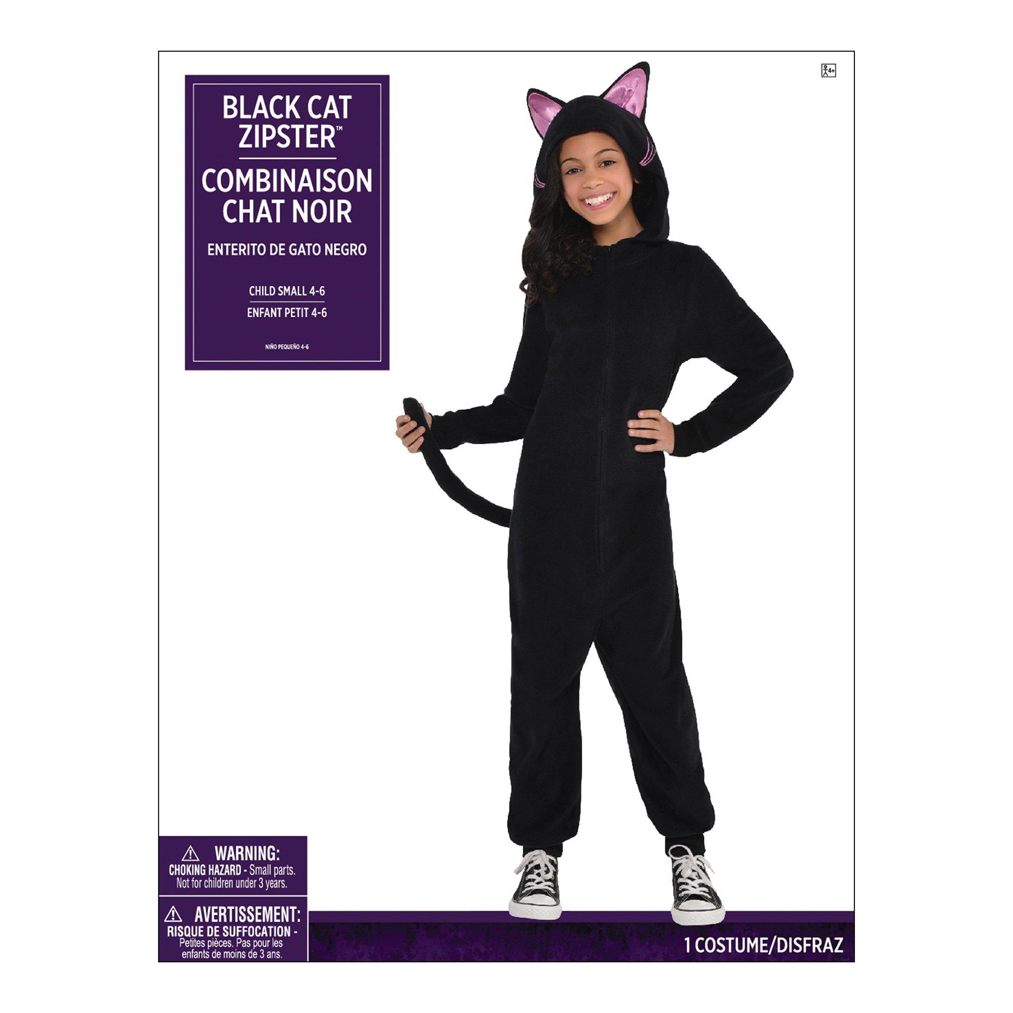 Girls Zipster Black Cat One Piece Costume