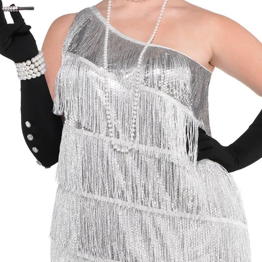 Adult Sparkling Silver Flapper Costume Plus Size