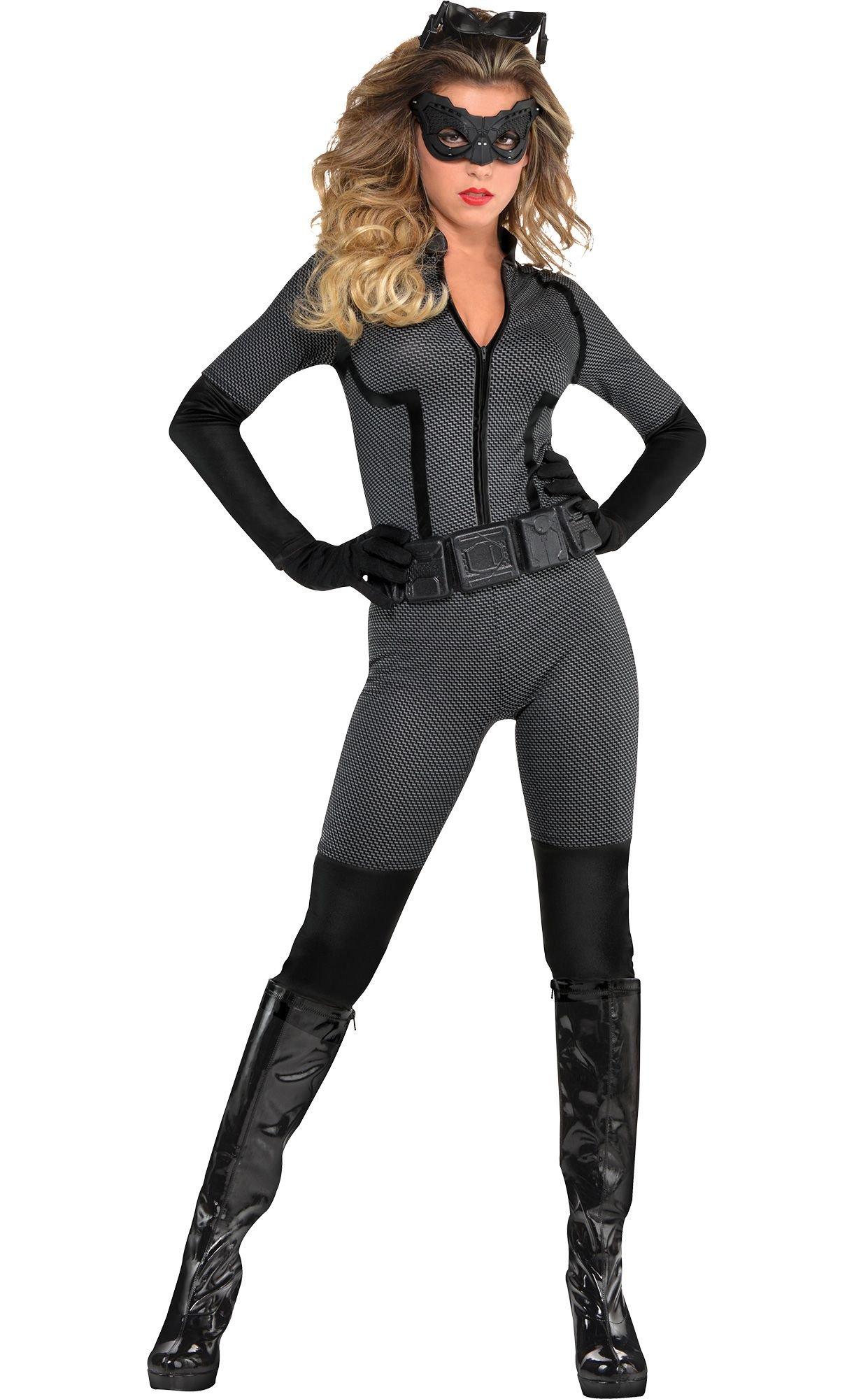 Women Fullbody Black Catwoman Halloween Cosplay Costume Mask Whip Zipper  Patch