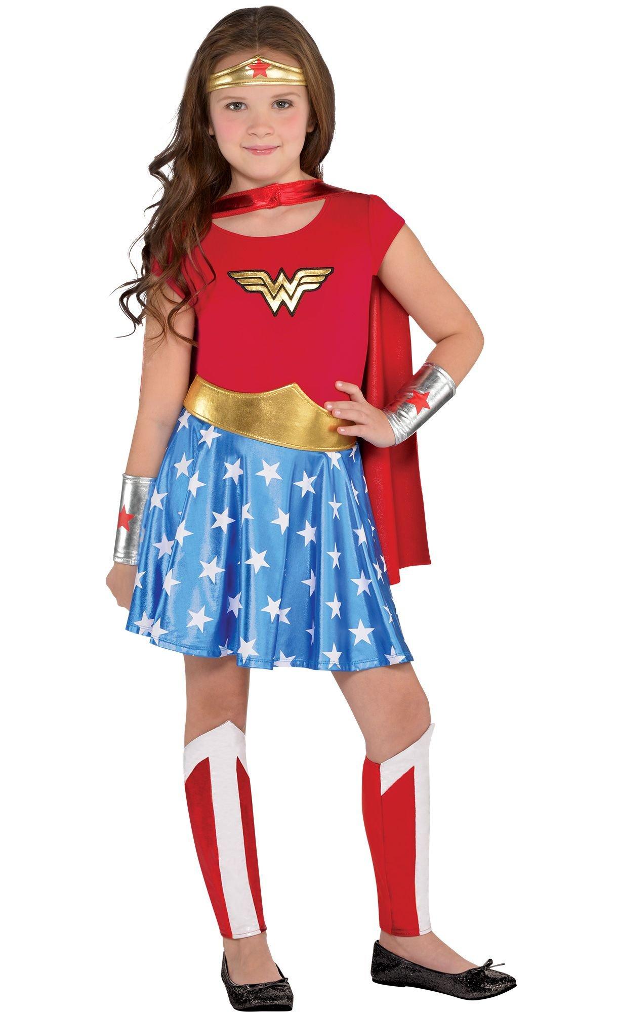 Costumes USA Wonder Woman Costume for Girls, Size Medium, Includes A Dress, A Headband, Leg Warmers, A Cape, and More