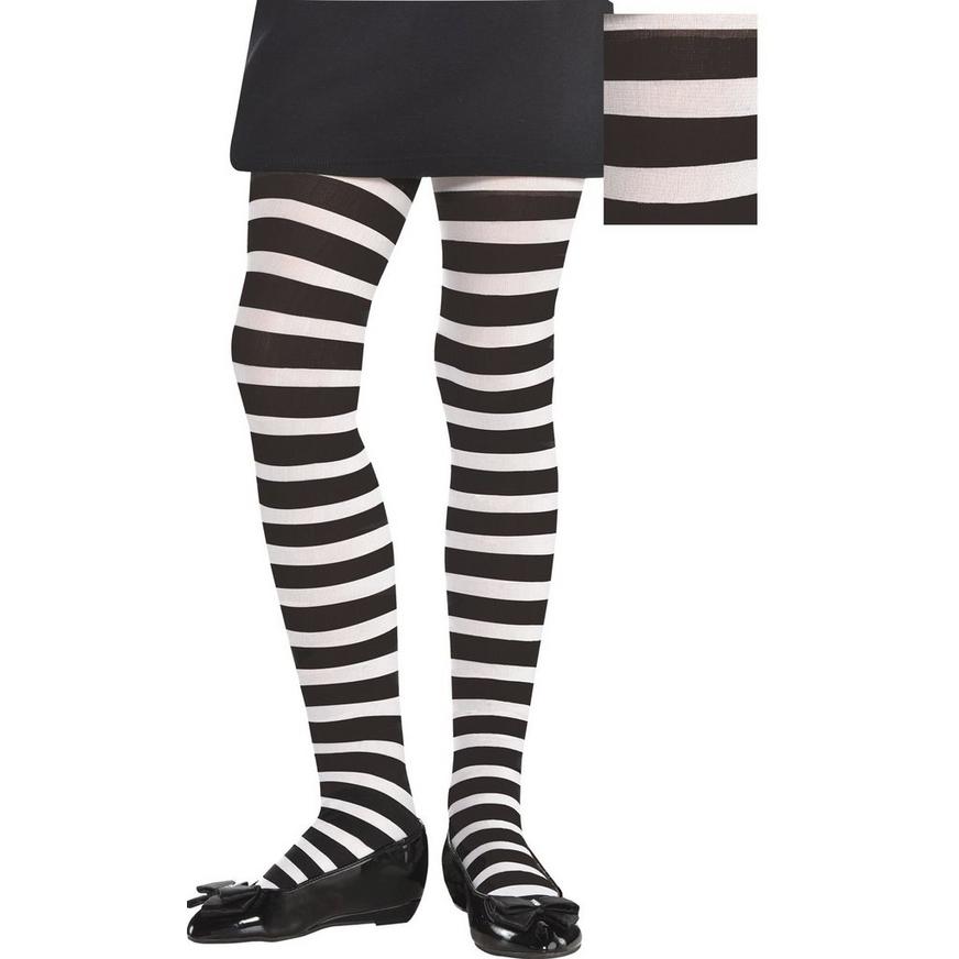 Blue Fatal badge Girls Black & White Striped Tights | Party City