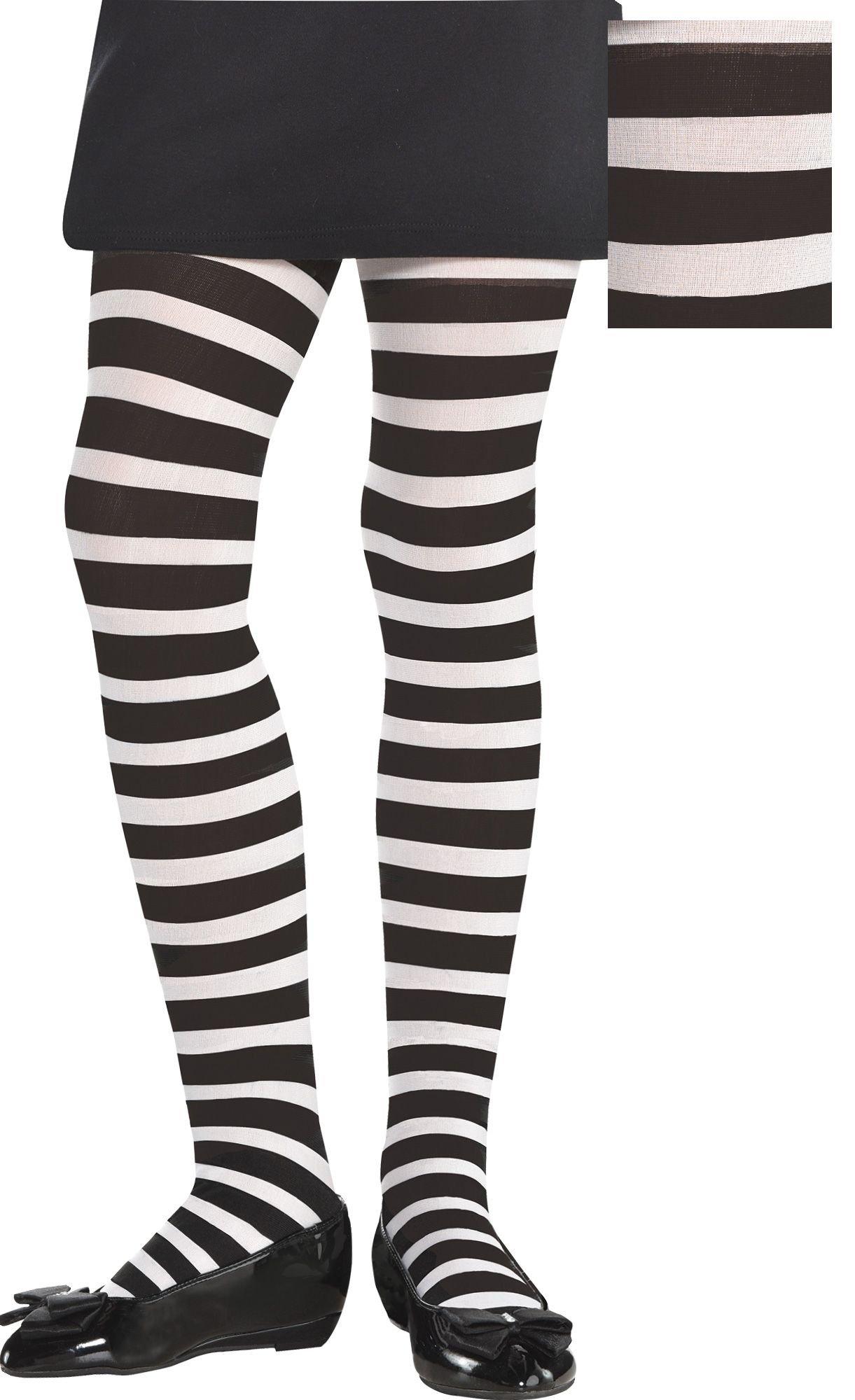 Girls Black & White Striped Tights