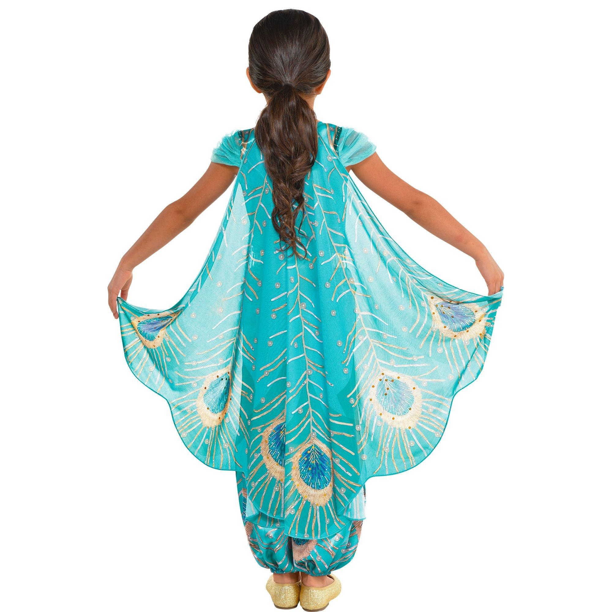 Party City Aladdin Jasmine Whole New World Costume for Children Size Small Features A Peacock Jumpsuit with A Cape