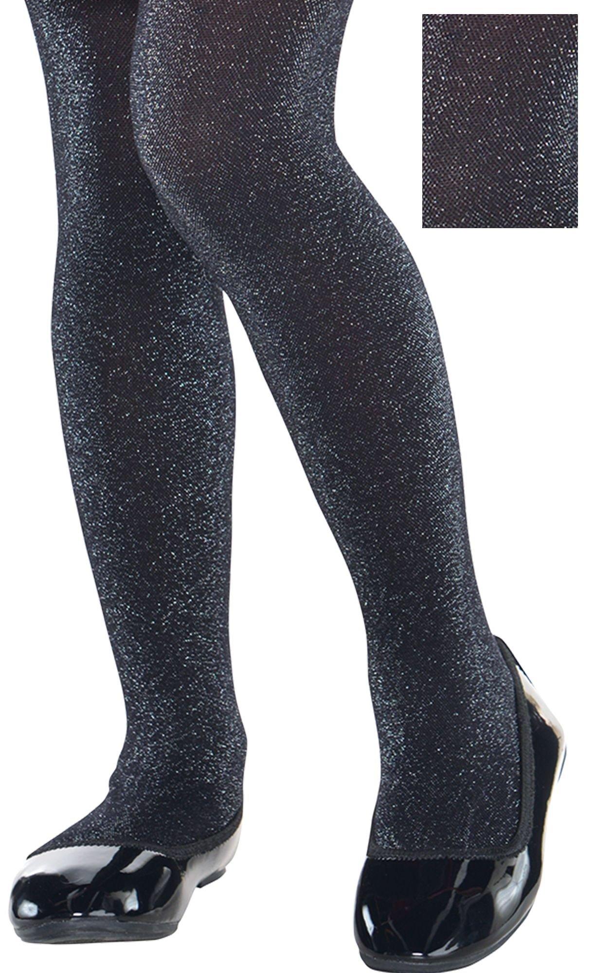 GLITTER SHIMMER TIGHTS, Black With Silver Sparkle, Panyhose