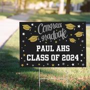 Custom Black, Gold & Silver Graduation Yard Sign