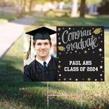 Custom Black, Gold & Silver Graduation Photo Yard Sign