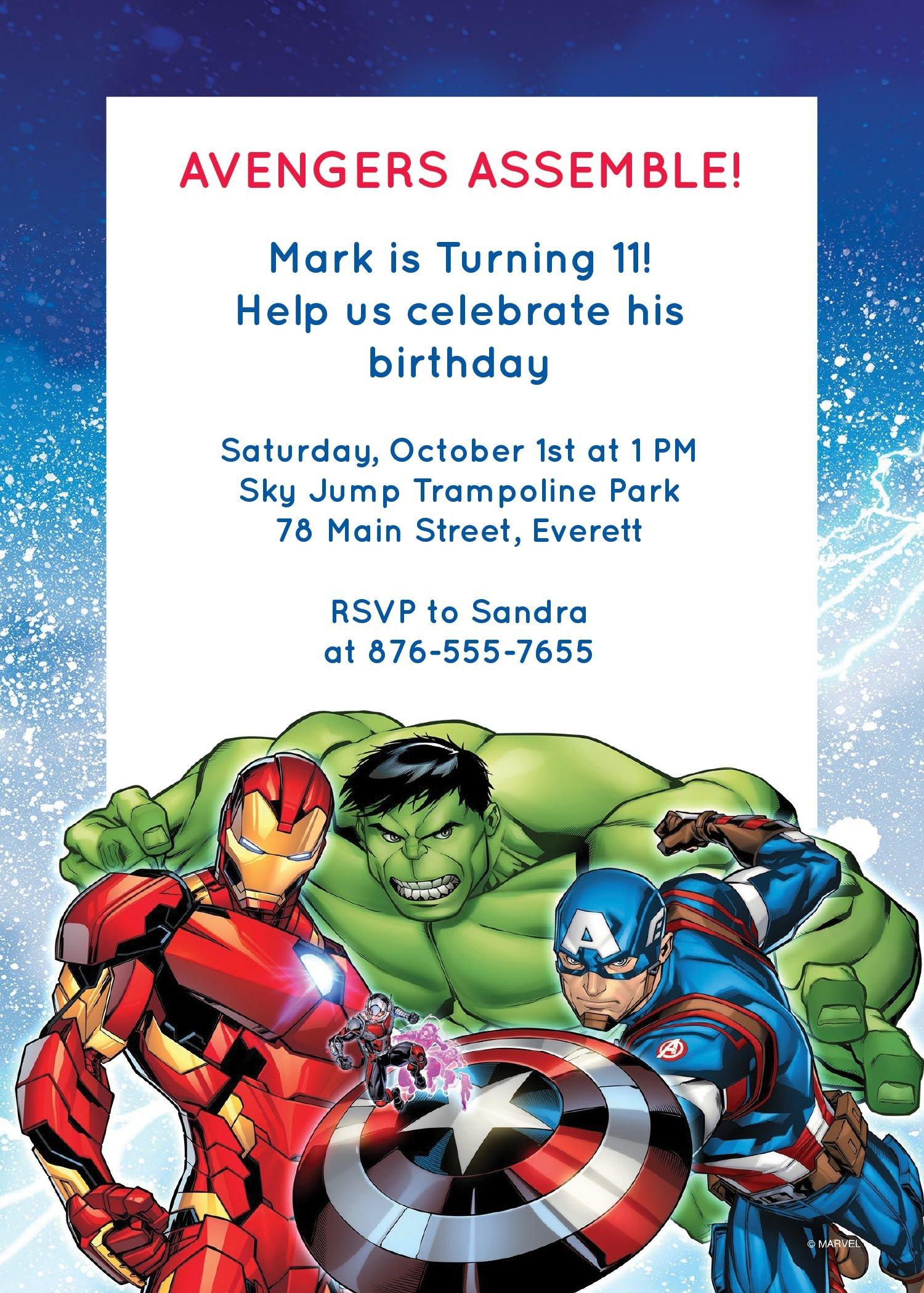 Blue Marvel Birthday Invitation Card Super Hero Theme