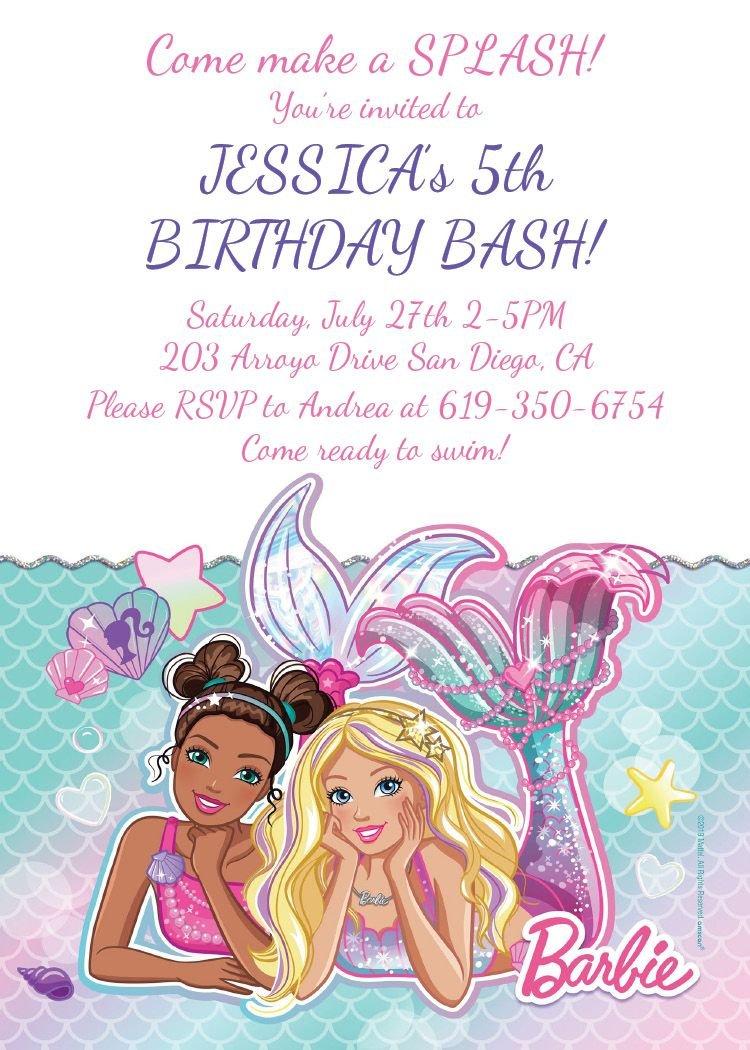 Custom Barbie Mermaid Invitations