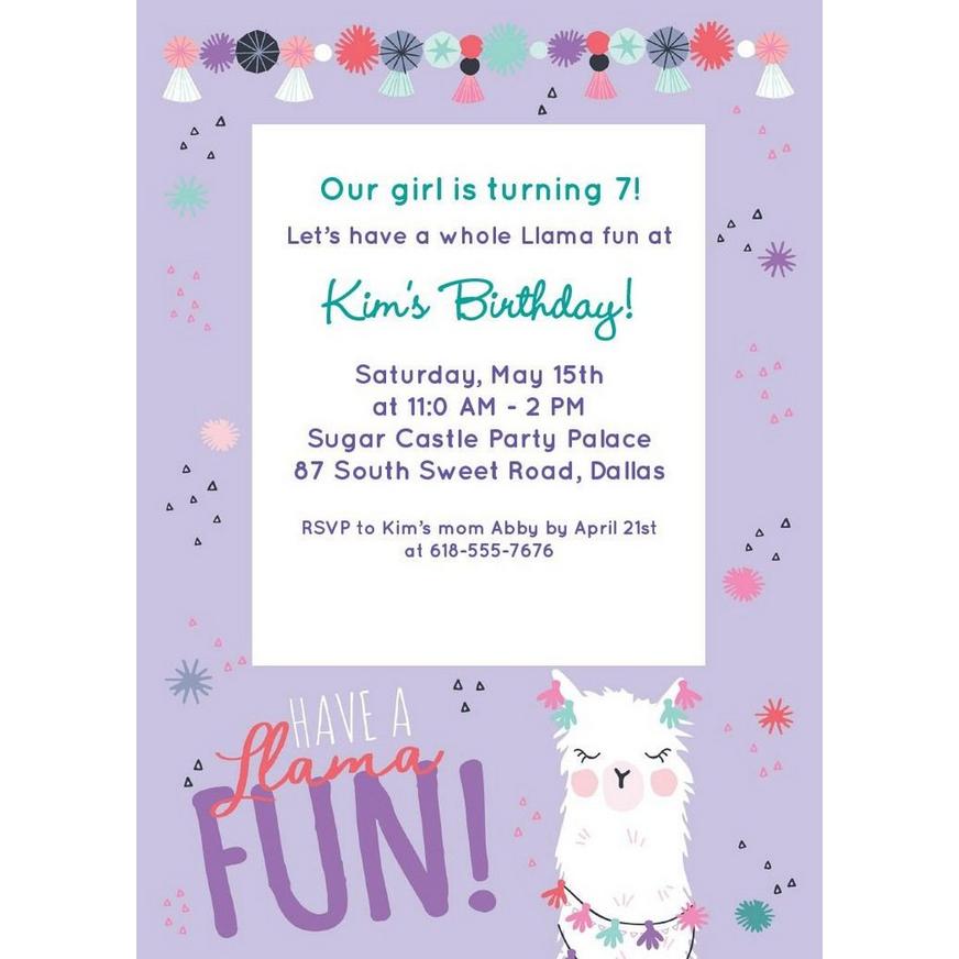 Custom Llama Fun Birthday Invitations