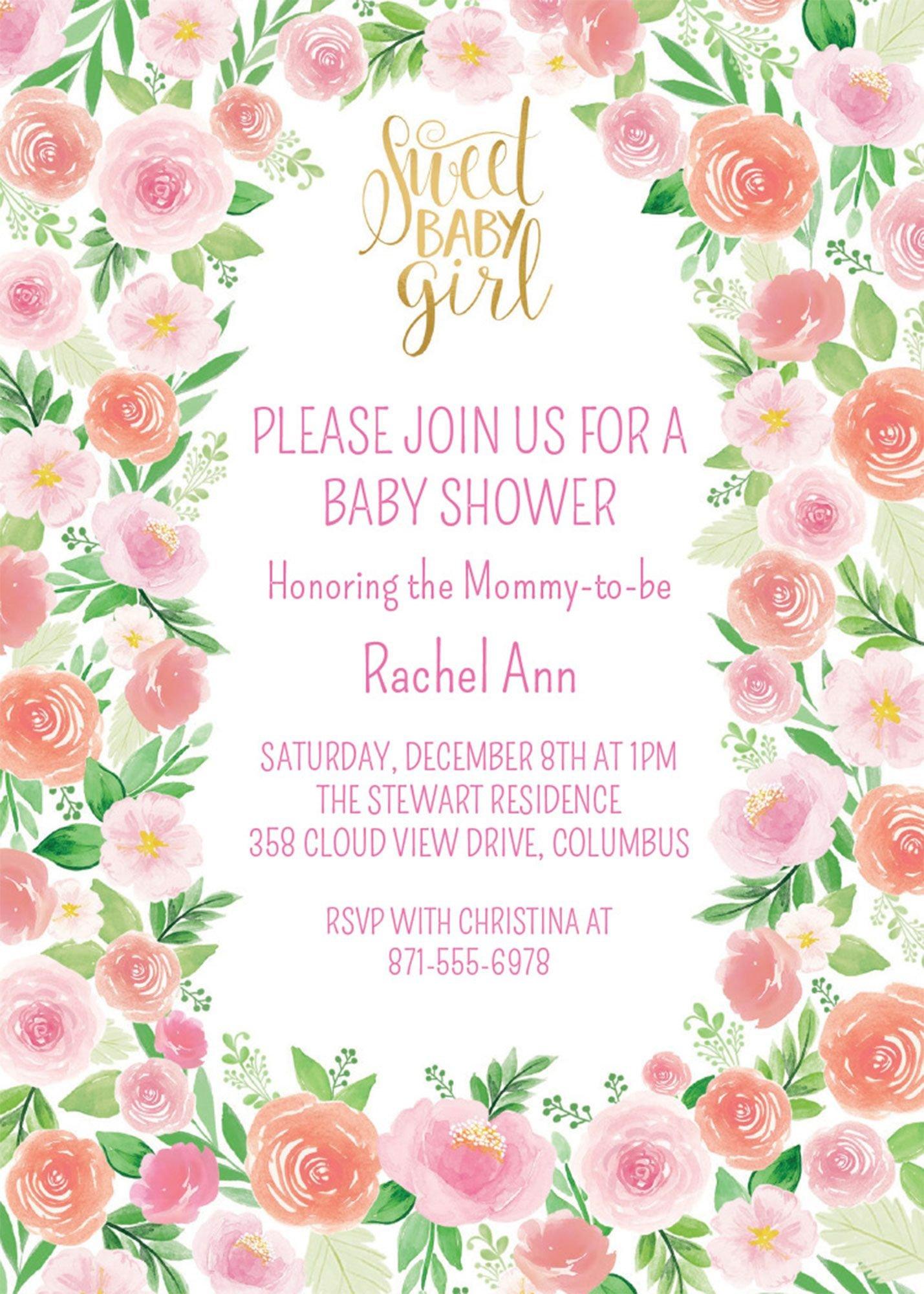 Custom Floral Baby Invitations