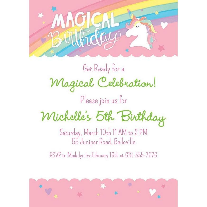 Custom Magical Rainbow Birthday Invitations