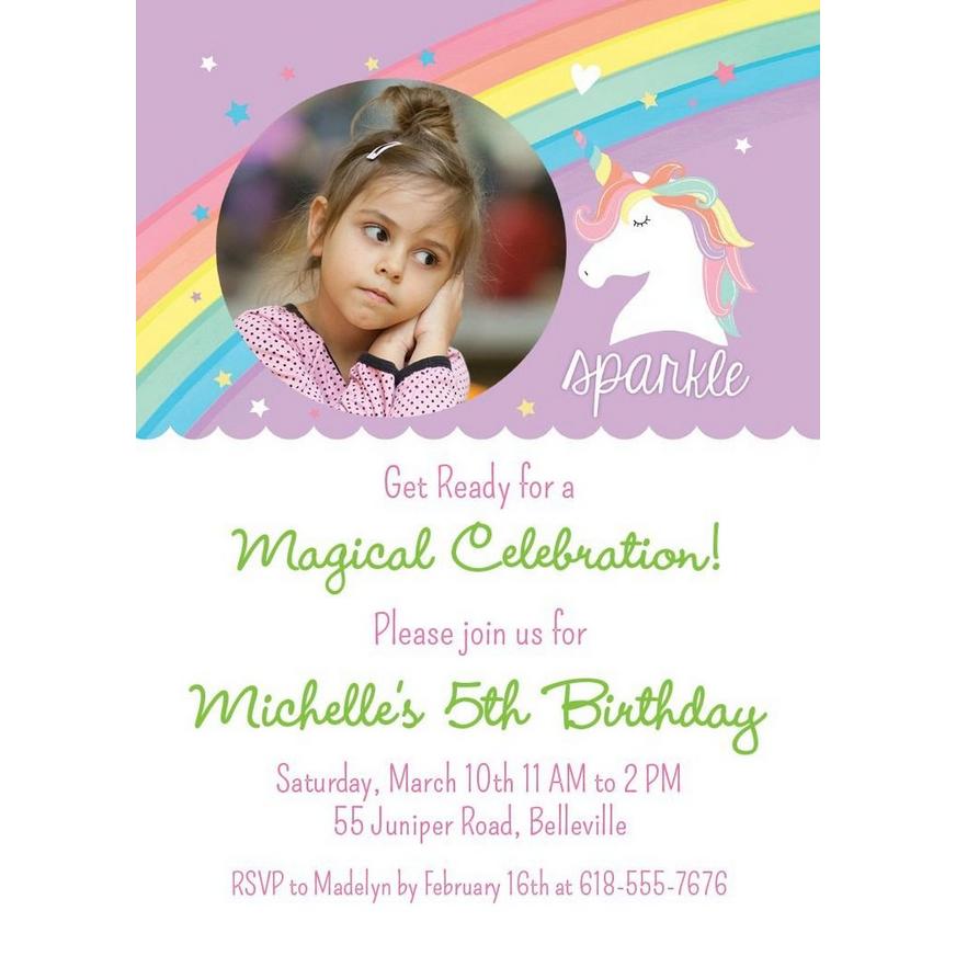 Custom Magical Rainbow Birthday Photo Invitations
