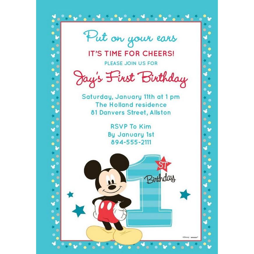 Personalised Any Age Photo Birthday Mickey Mouse Party Invites inc Envelopes 