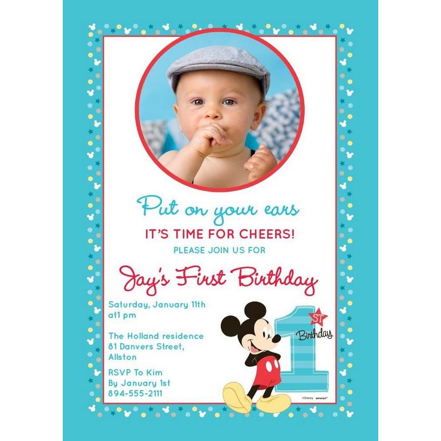Custom Mickey's 1st Birthday Photo Invitations