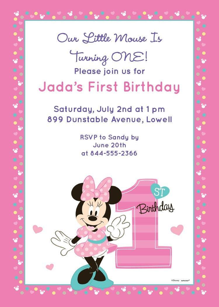 Minnie Mouse Birthday Invitation with Photo (Pink / Red)