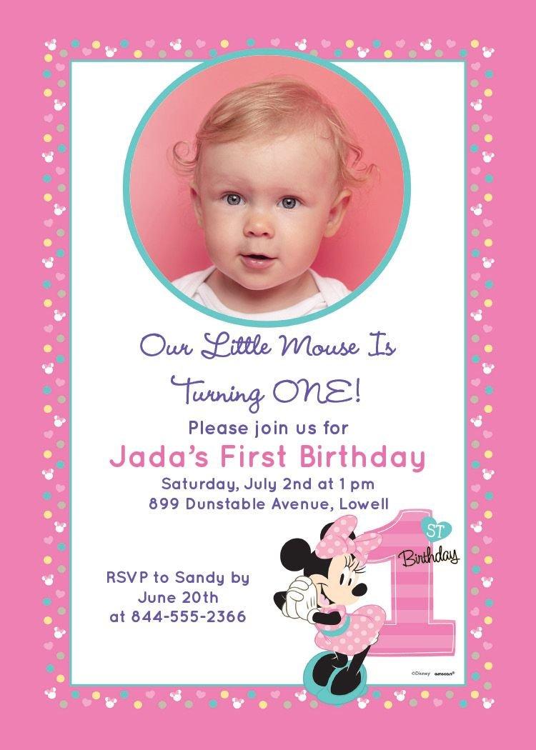 Custom Minnie's 1st Birthday Photo Invitations