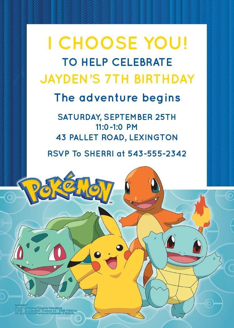 POKEMON THEME BIRTHDAY PARTY INVITATIONS POKEMON INVITES CHILDREN BOYS KIDS